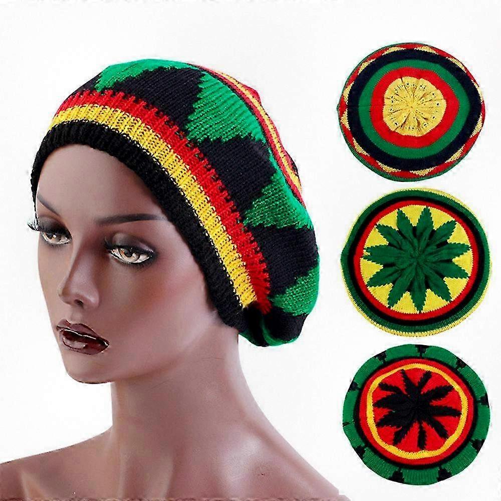 Crocheted reggae-style hat in vibrant colors