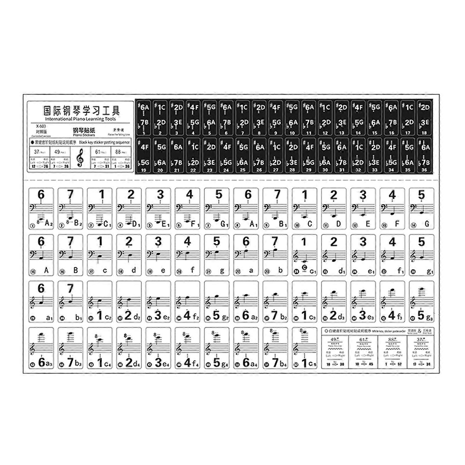 Piano Keyboard Stickers for 54/61/88 Key,Large Letter Piano Stickers for Learning, Removable Piano Keyboard Letters
