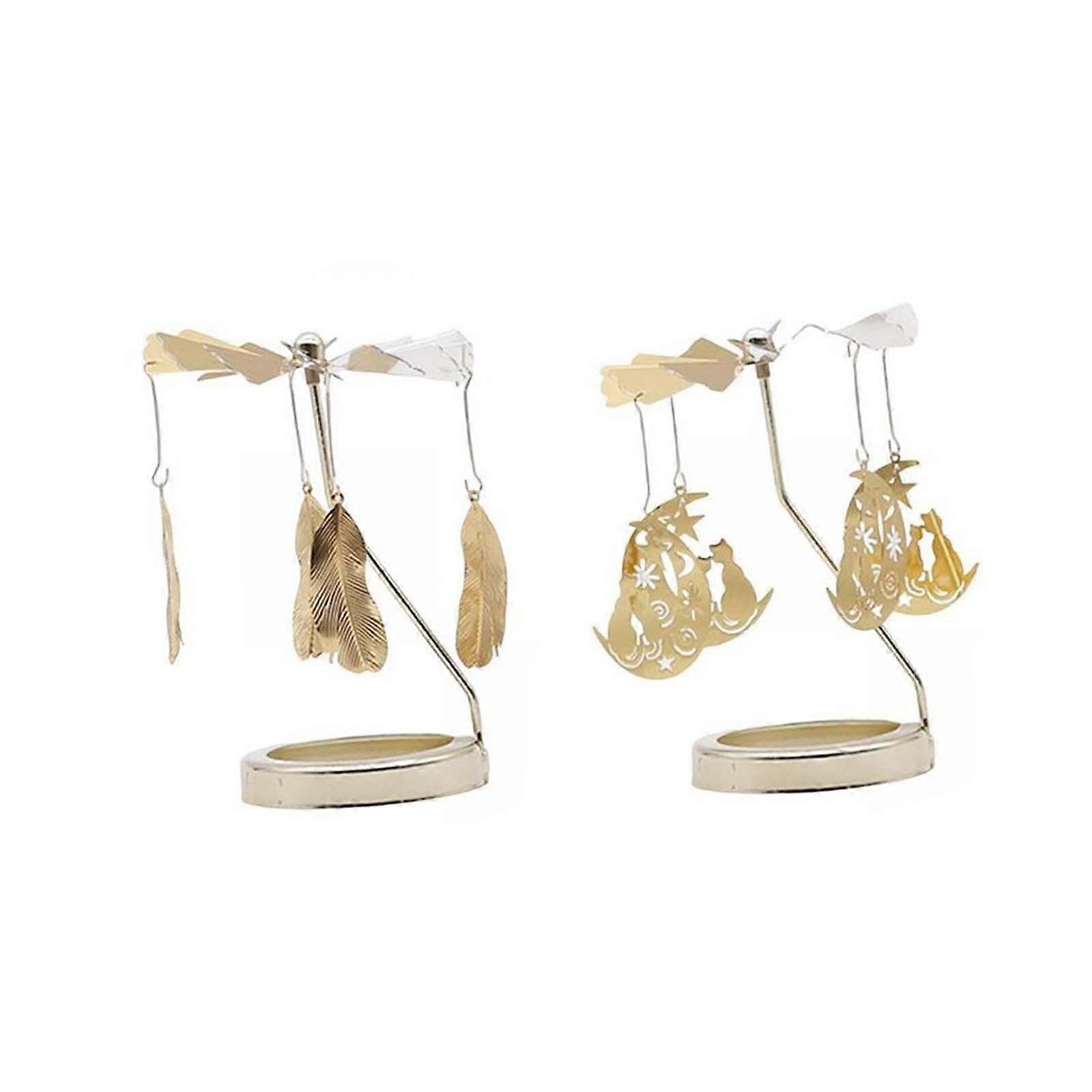 2Pieces Rotating Candlestick Tea Light Candle Holders Home Decor for Festive,