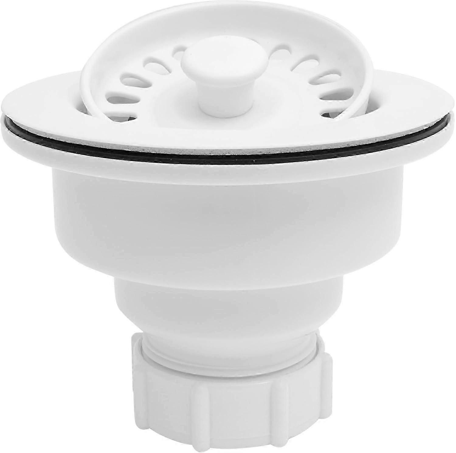 White kitchen sink drain assembly with removable basket strainer, sink stopper p
