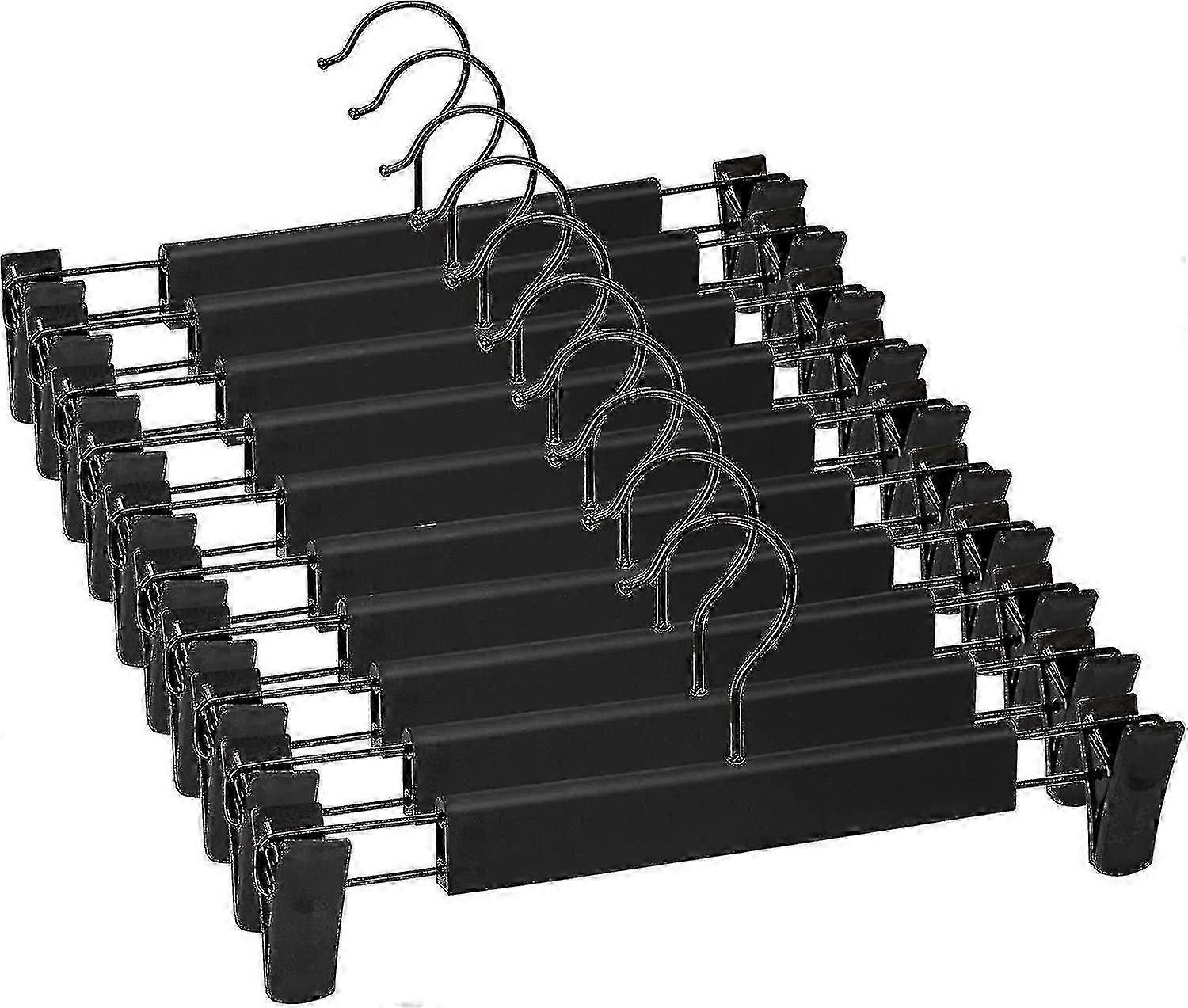 Set Of 10 Trousers Hangers, Skirt Holder Hangers, With 2 Non-slip And Adjustable Clips - Black