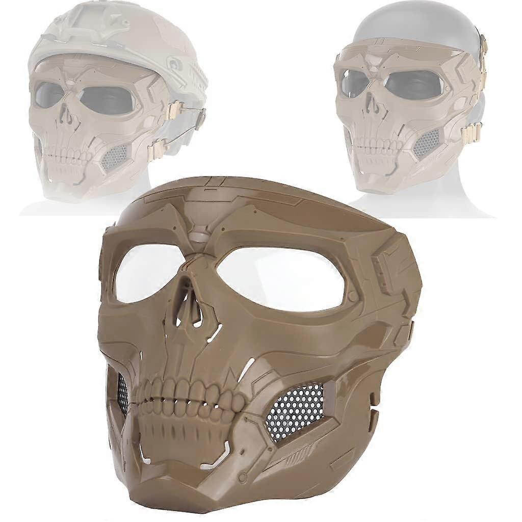 For Outdoor CS Game Cosplay Airsoft Full Face Mask Adjustable Dual Mode Paintball Mask with Safety Glasses Tactical Equipment (Brown)