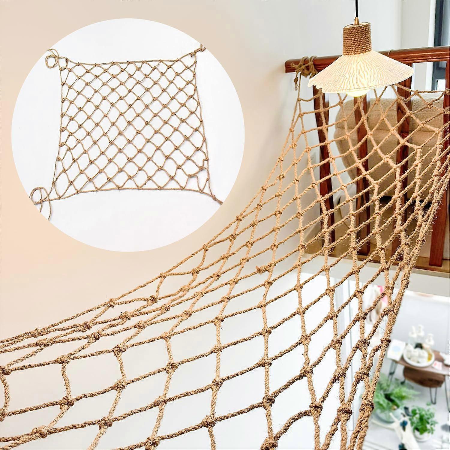 Hemp Rope Net For Clothes And Toys, Railing Net For Indoor/Outdoor Stairs, Size 1 m x 1 m x 3.3 ft, Color Jute