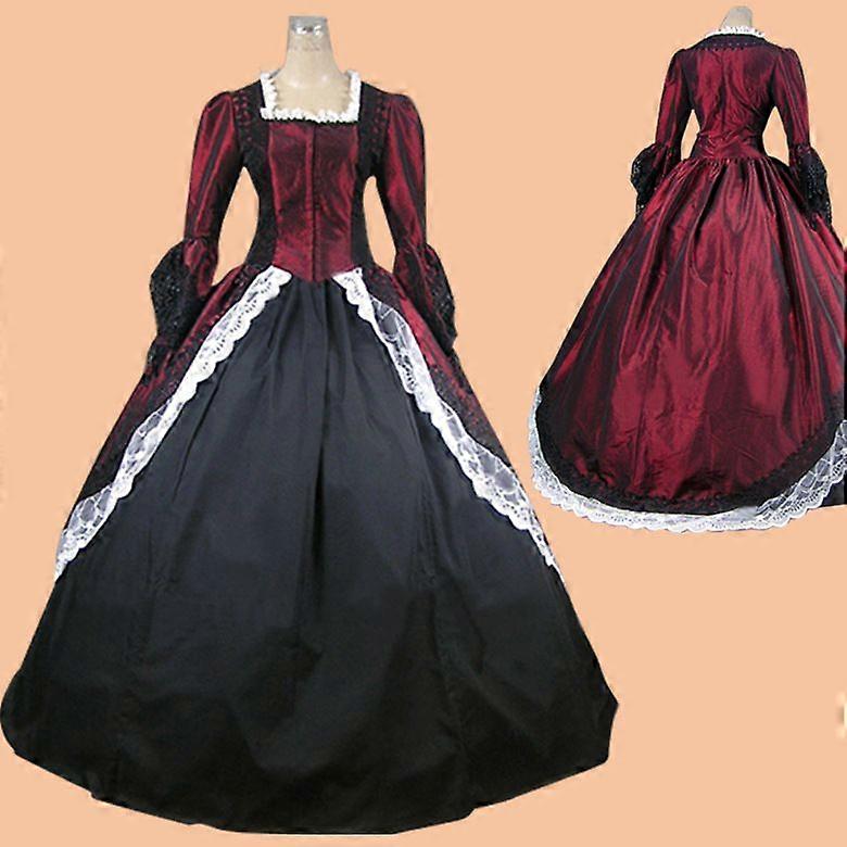女性用 ロココ調 ボールガウン バーガンディ&ブラック ビクトリア朝のドレス レーストリム付き 歴史的なコスプレ衣装