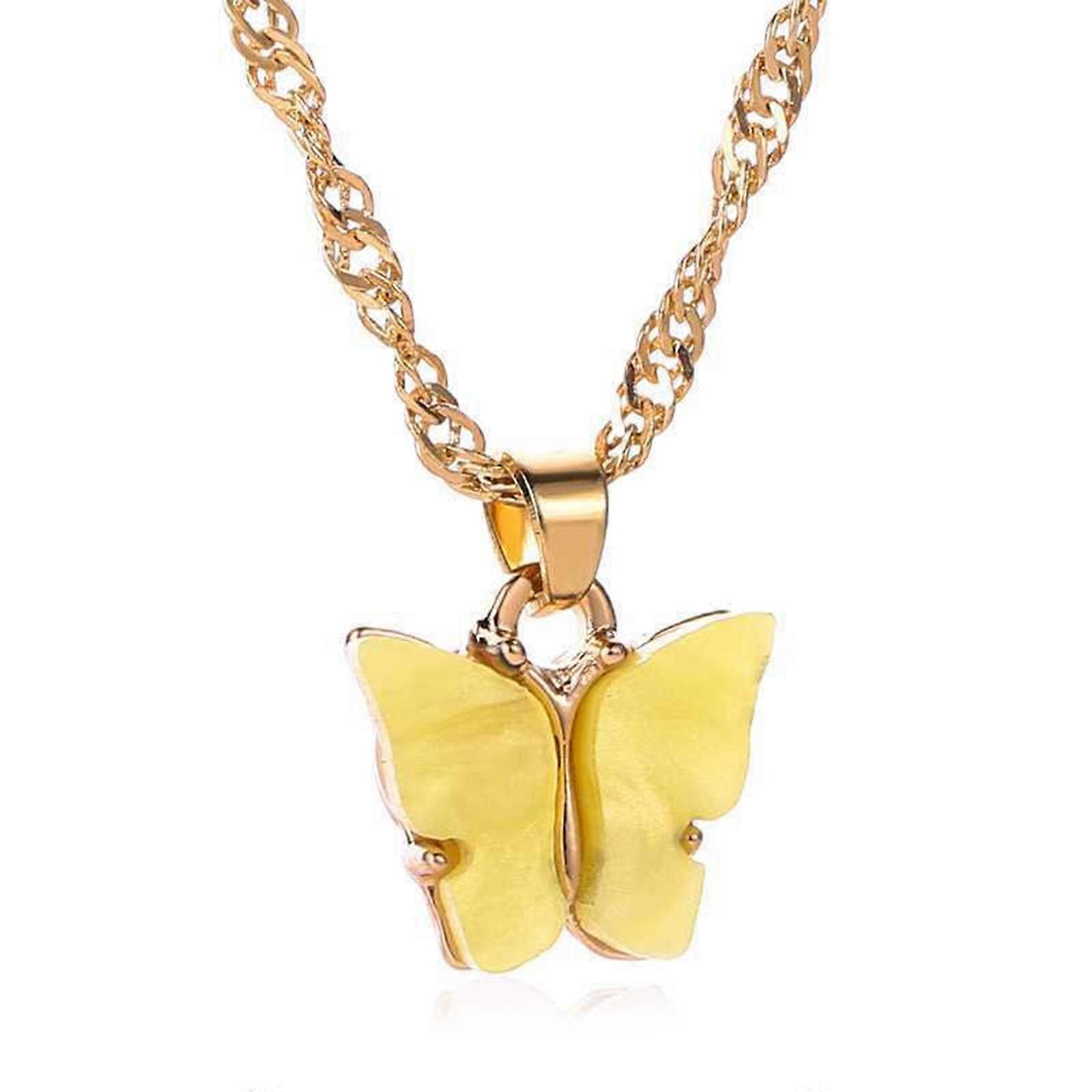 Elegant Butterfly Theme Sturdy Acrylic Layer Necklace Versatile Accessory Ornament for Casual or Formal Occasions  Yellow