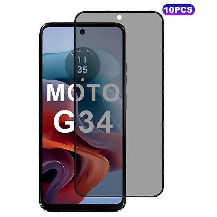 10Pcs / Pack Compatible For Motorola Moto G34 5G Screen Protector Anti-Spy 2.5D Arc Edge Silk Printing