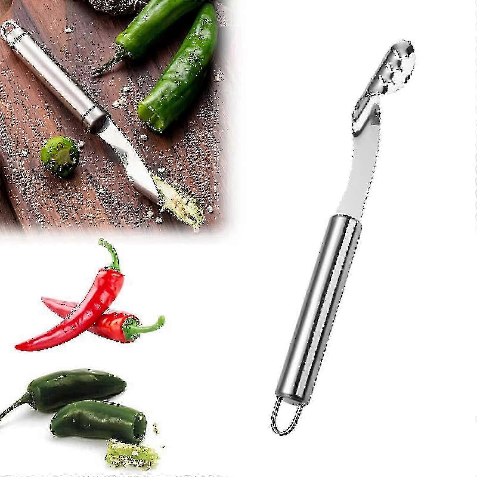 Stainless Steel Chili Seed Remover Tool - Efficient Pepper Top Cutter and Seed Extractor for Improved Cooking Experience