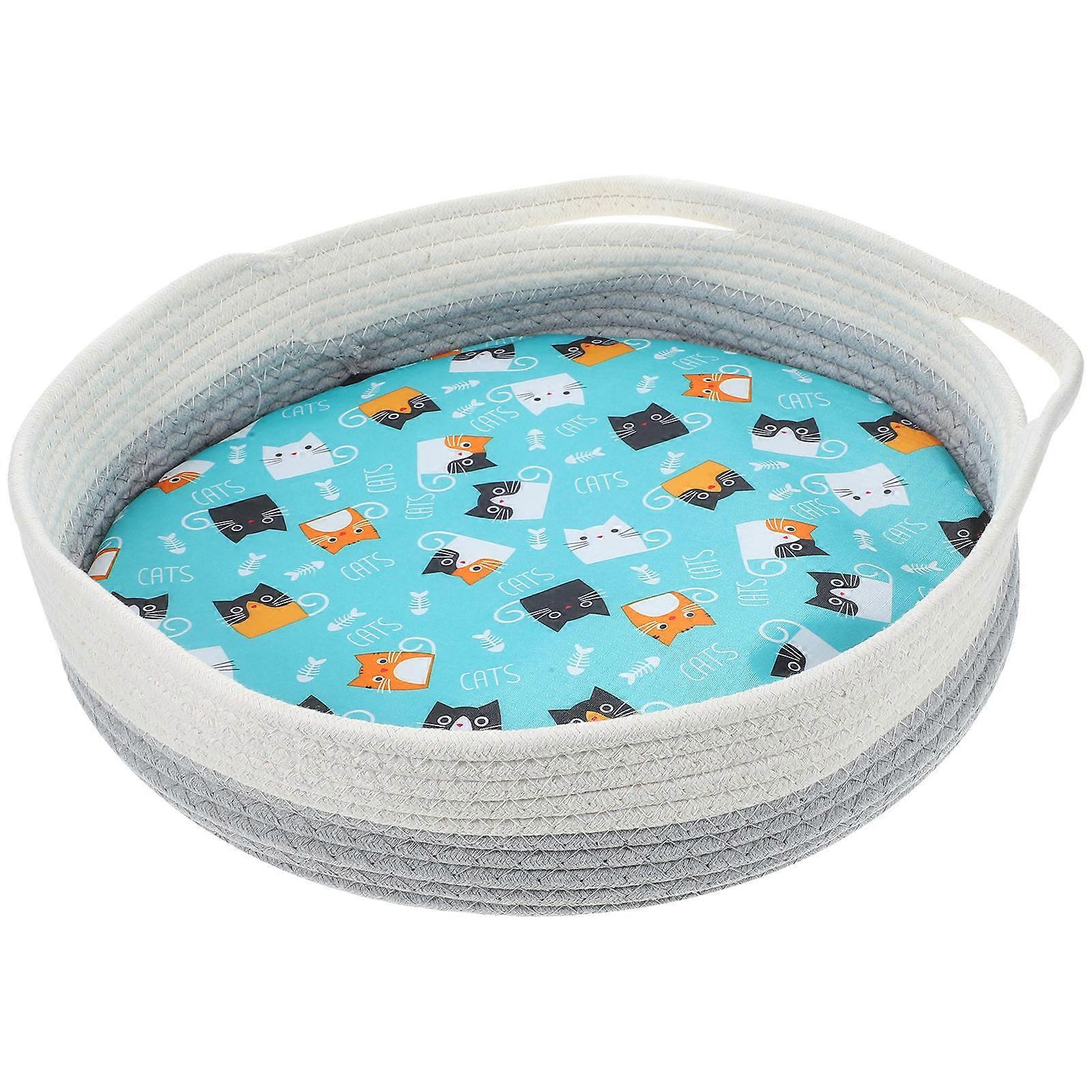 Woven Rope Cats Basket Bed Pet Sleeping Bed Cotton Rope Woven Cat Bed Basket Scratch Resistance Small Pet All Seasons Use 1Set
