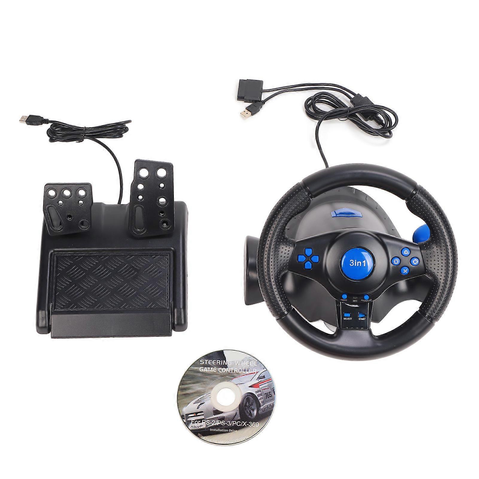 Gaming Steering Wheel 180 Degree Rotation Multifunctional 3 in 1 Game Racing Wheel with Pedals for PC