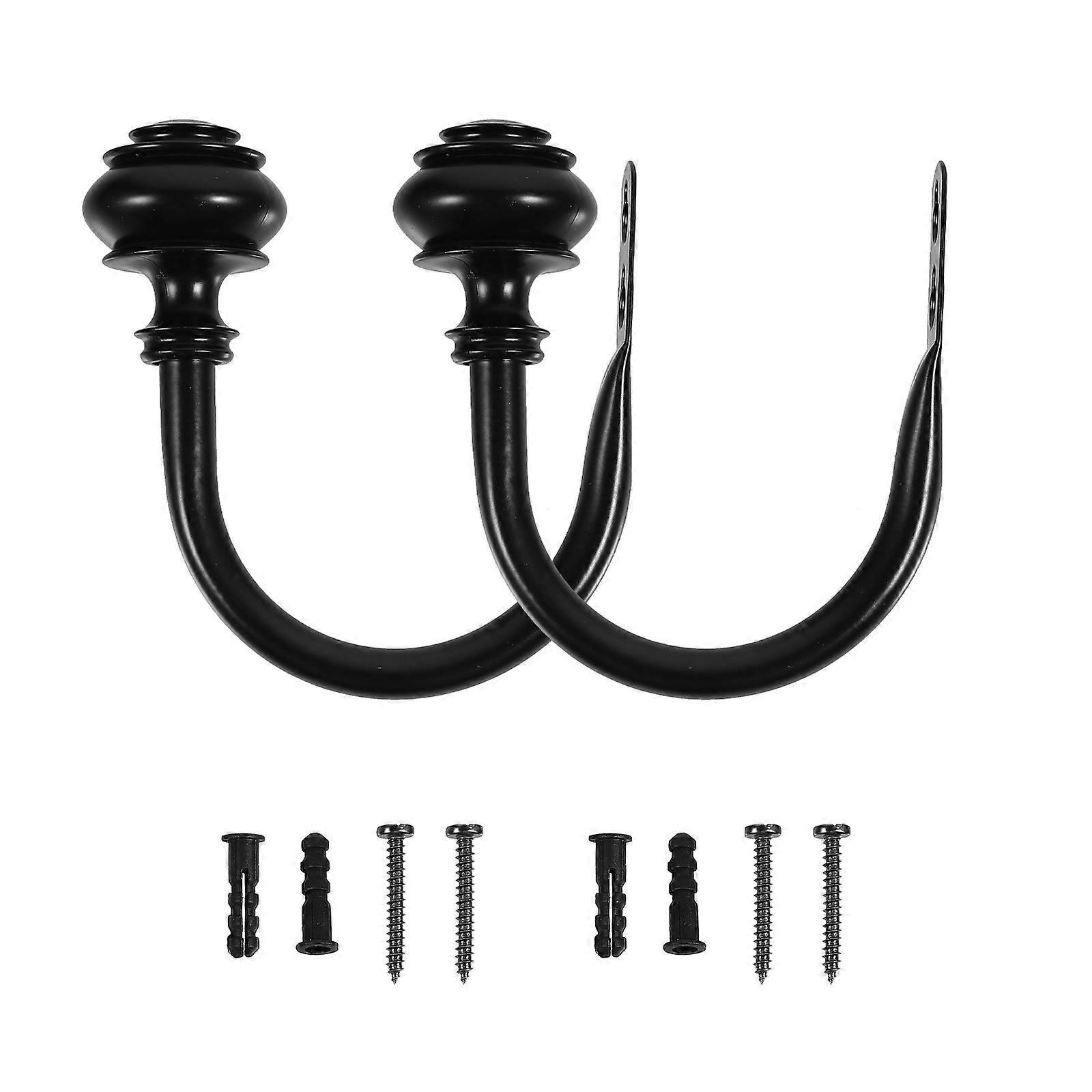 Black Iron Wall Mounted Curtain Holdbacks U Shape Hooks for Home Use 2 Pieces