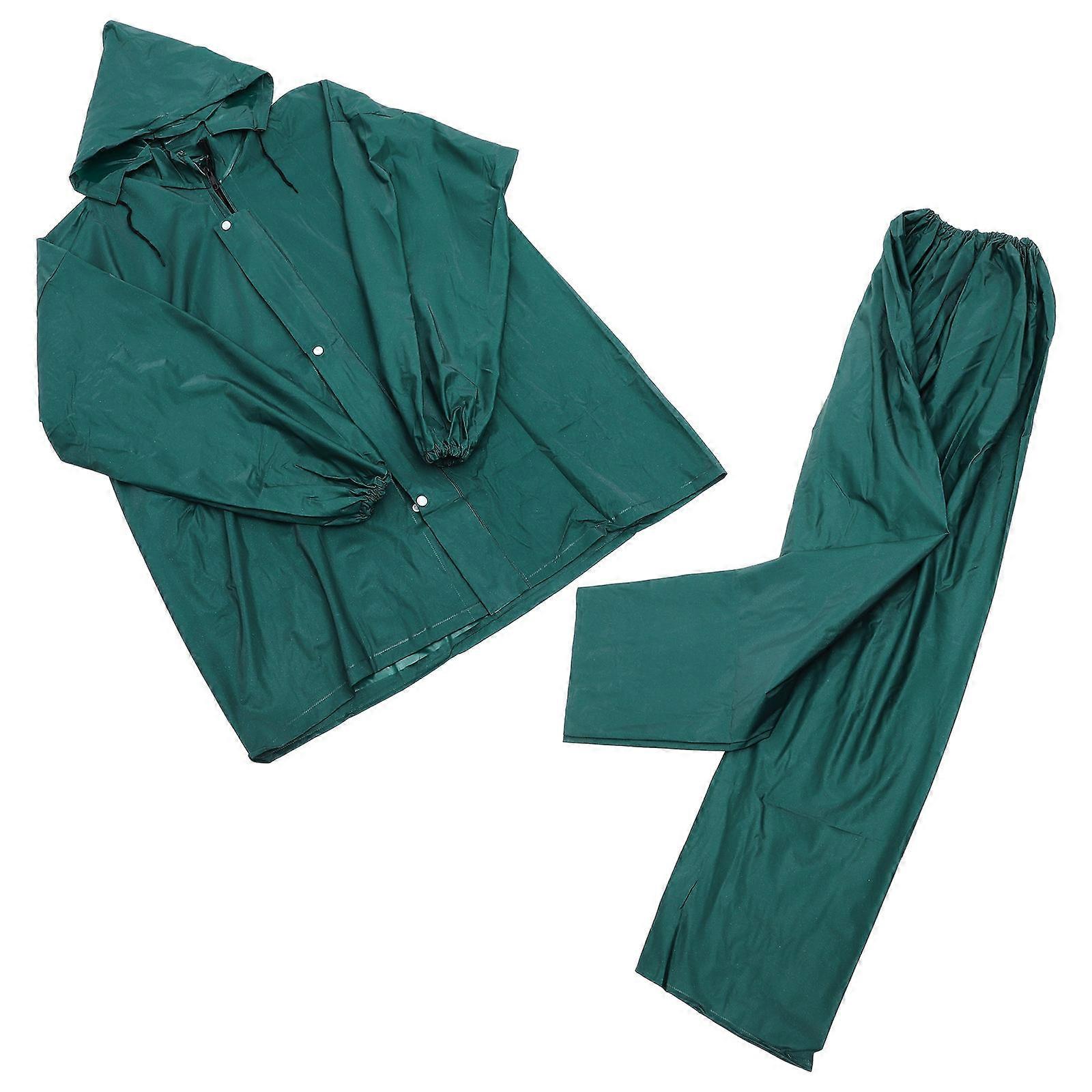 Fishing Rain Coat Scratch Resistant Outdoor Survival Hooded Style Green Color 1Set