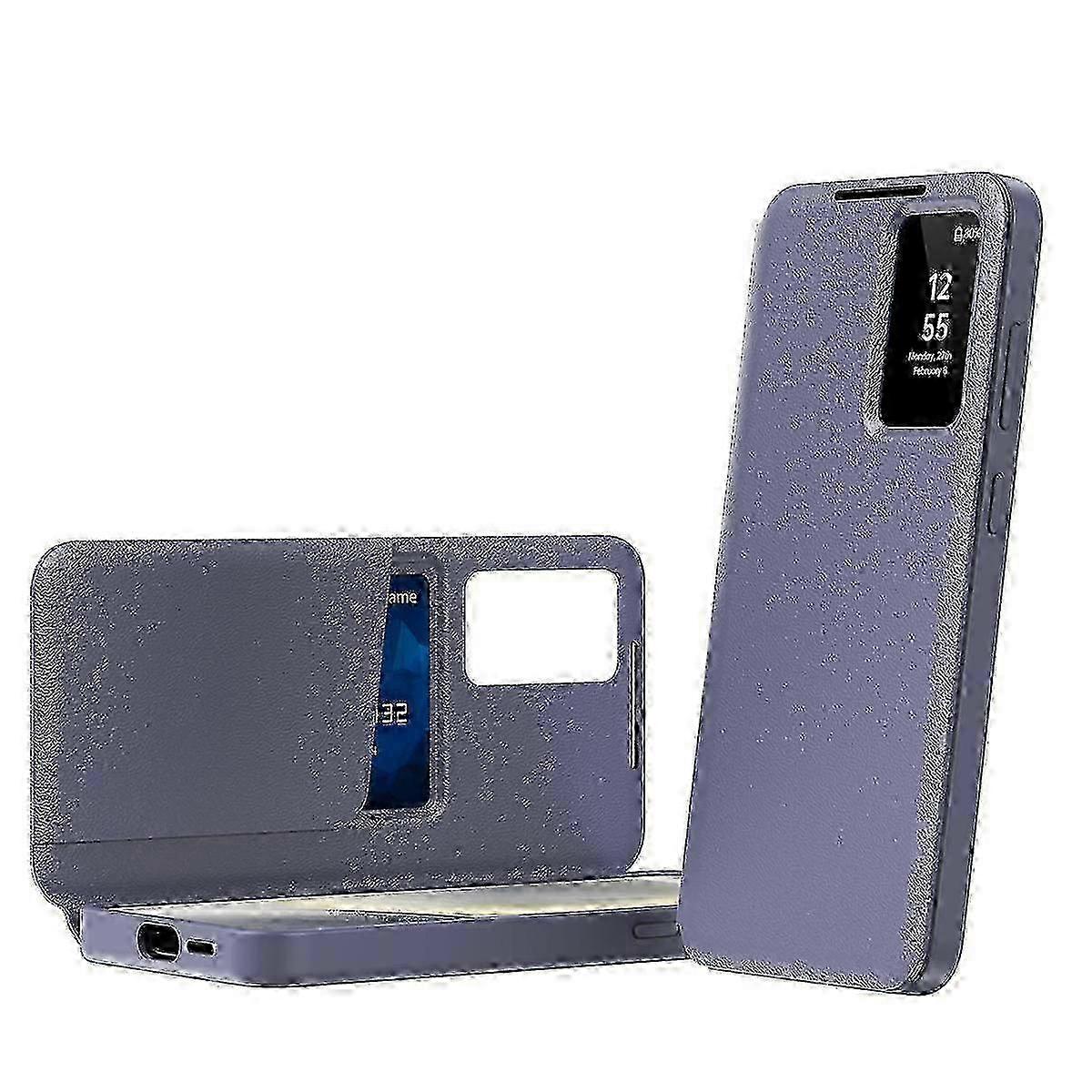 Leather Phone Case with Card Slot and Smart View Window for Mobile Devices