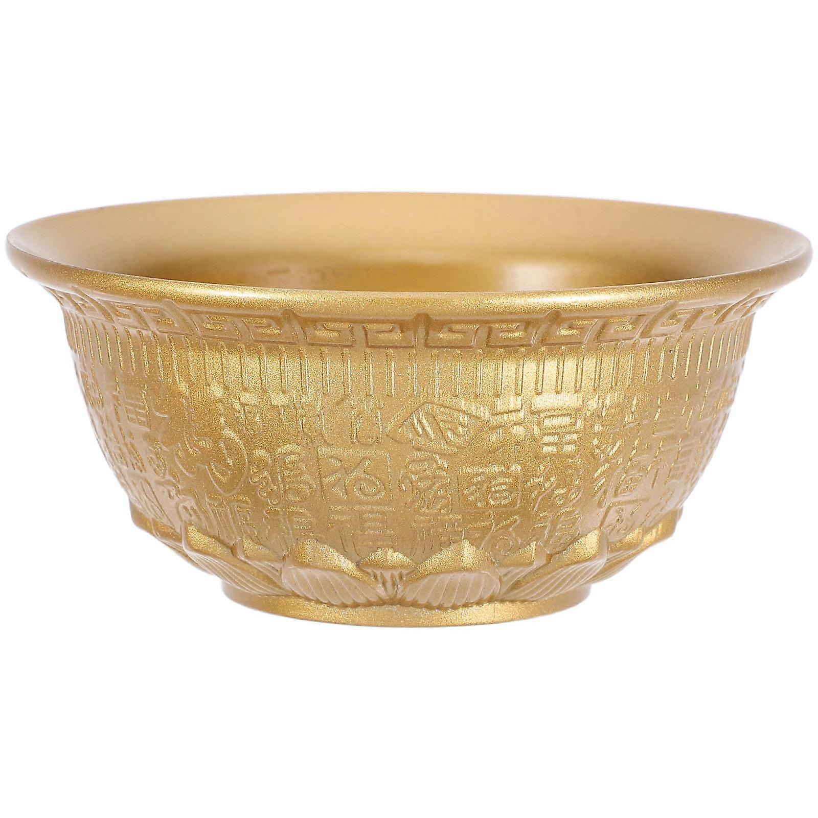 Golden Alloy Lotus Treasure Bowl Handmade Feng Shui Basin for Wealth & Prosperity, Home Office Decoration, Altar Ritual Use