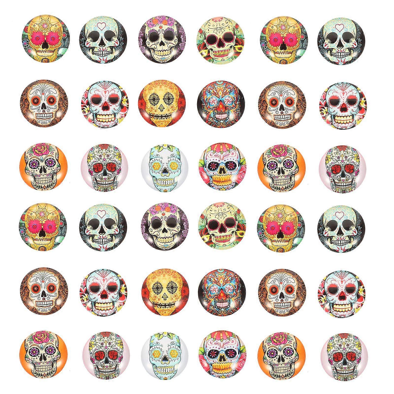 100pcs Round DIY Glass Dome Skull Pattern Gemstone Cabochons DIY Crafts Cabochons