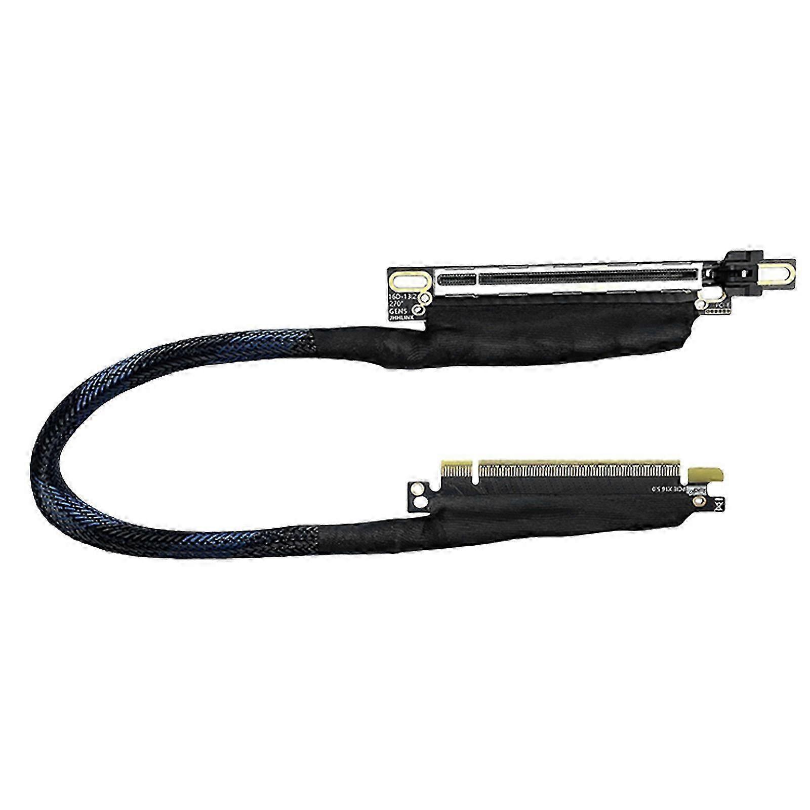(60Cm) Fast Speed 64gt/s Pcie 5.0 Gpu Extension Cable 270?? Turn Braided Wiring Cord Bidirectional Bandwidth Left Exit