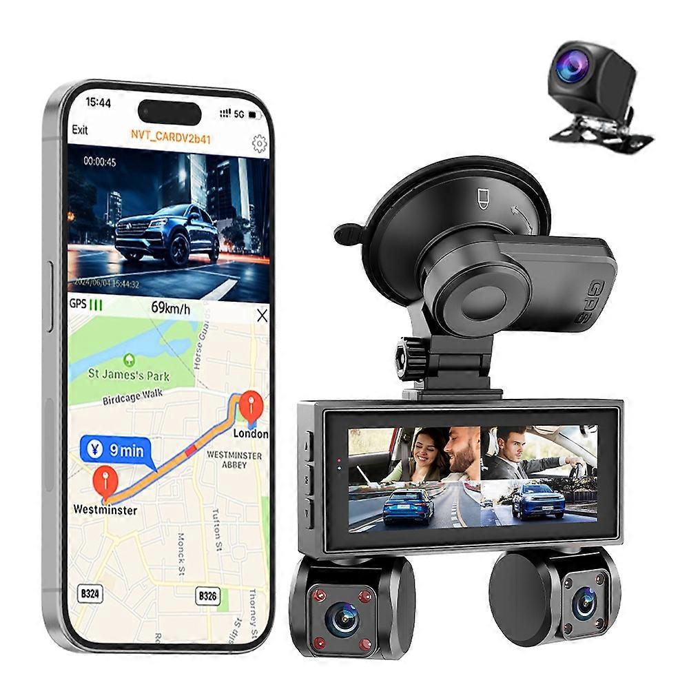 W3 WiFi 4 Channel Dash Cam 2K Night Vision Quad Lens Car DVR Vehicle Driving Recorder with GPS Modul