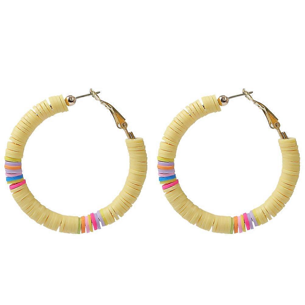 Disc Bead Earrings Stylish Polymer Clay Stack Ear Drop for Surfer Soft Clay CShape Bohemian Style 1Pair