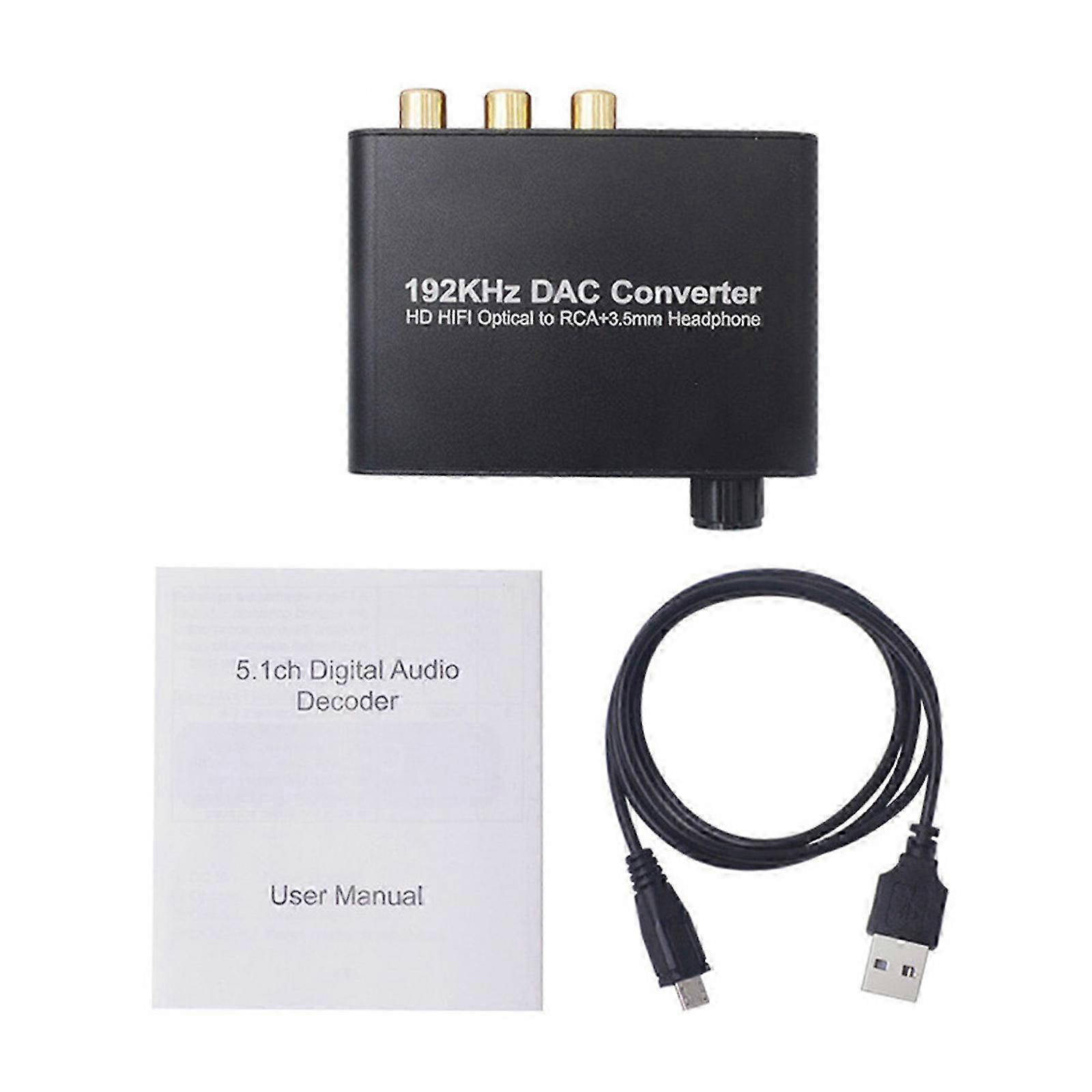192Khz DAC Digital Optisk Koaxial till Analog RCA L/R Ljudomvandlare