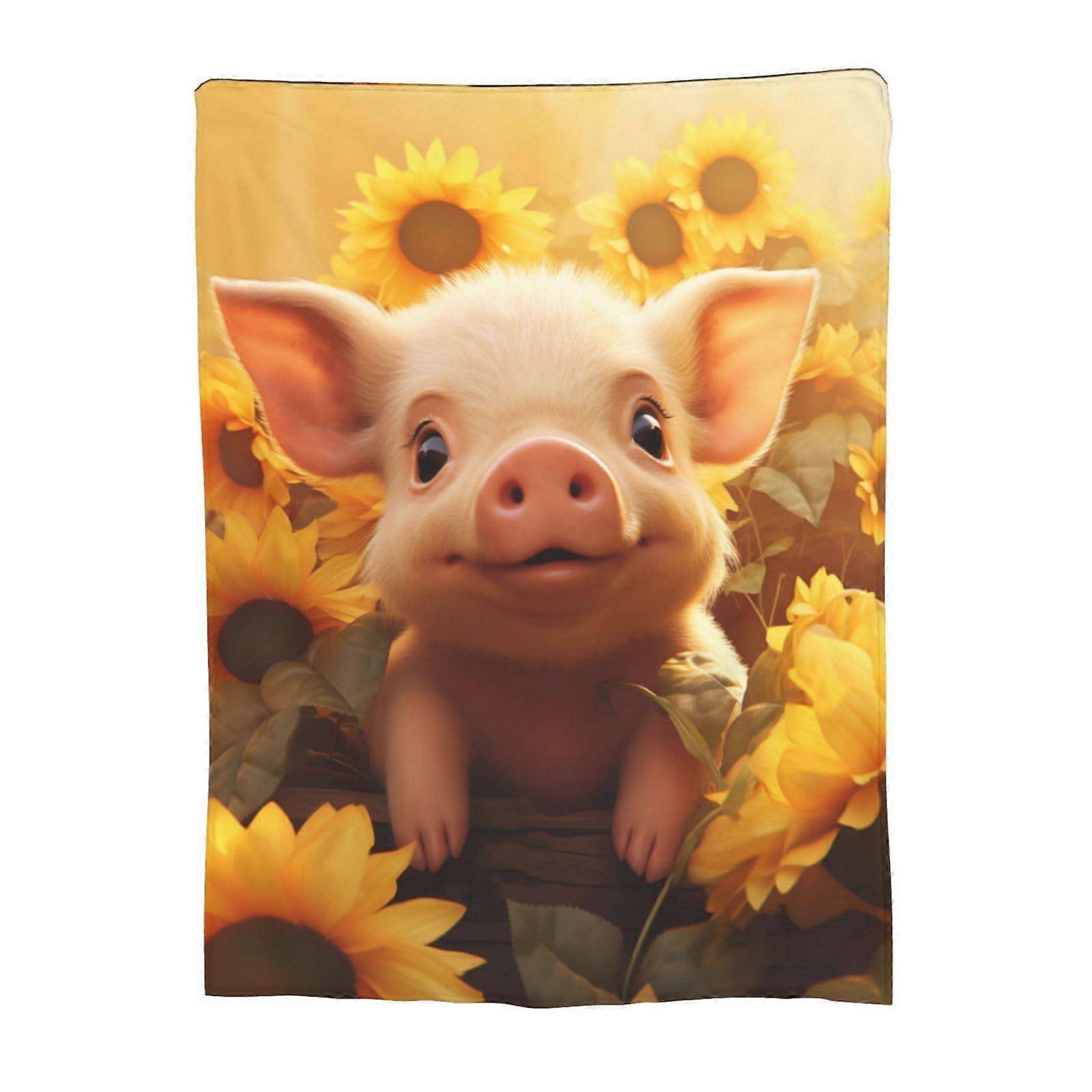 Cute Sunflower Pig Blanket Soft Plush Flannel Throw Blanket for