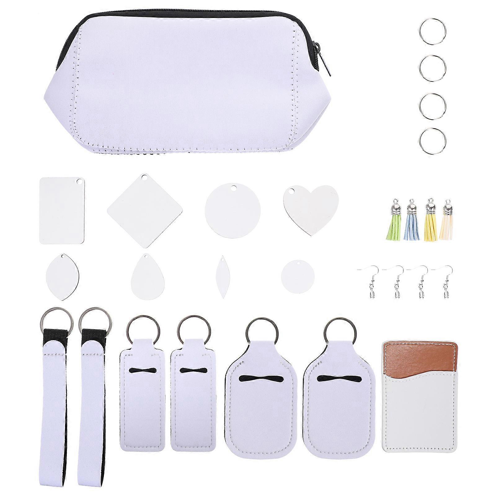Sublimation Keychain Set Diy Sublimation Earring Bag Lipstick Covers Assorted Color 26X13cm Drop Shape Fashionable For Craft Supplies Gifting 1Set