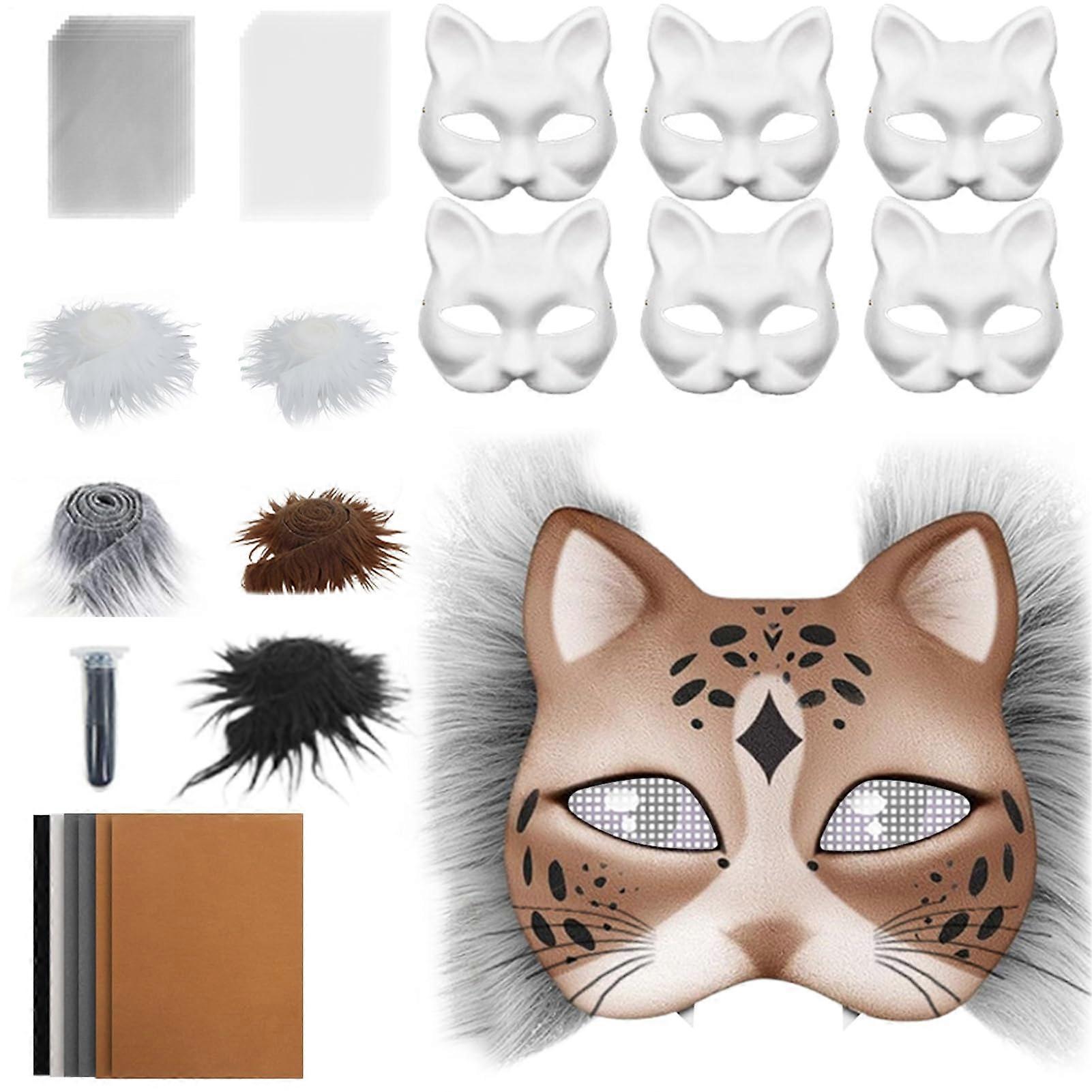 Empty Cat Mask Set, Costume Accessories With Mesh And Felt Material For Carnival And Masquerade Ball, DIY Cat Mask Material