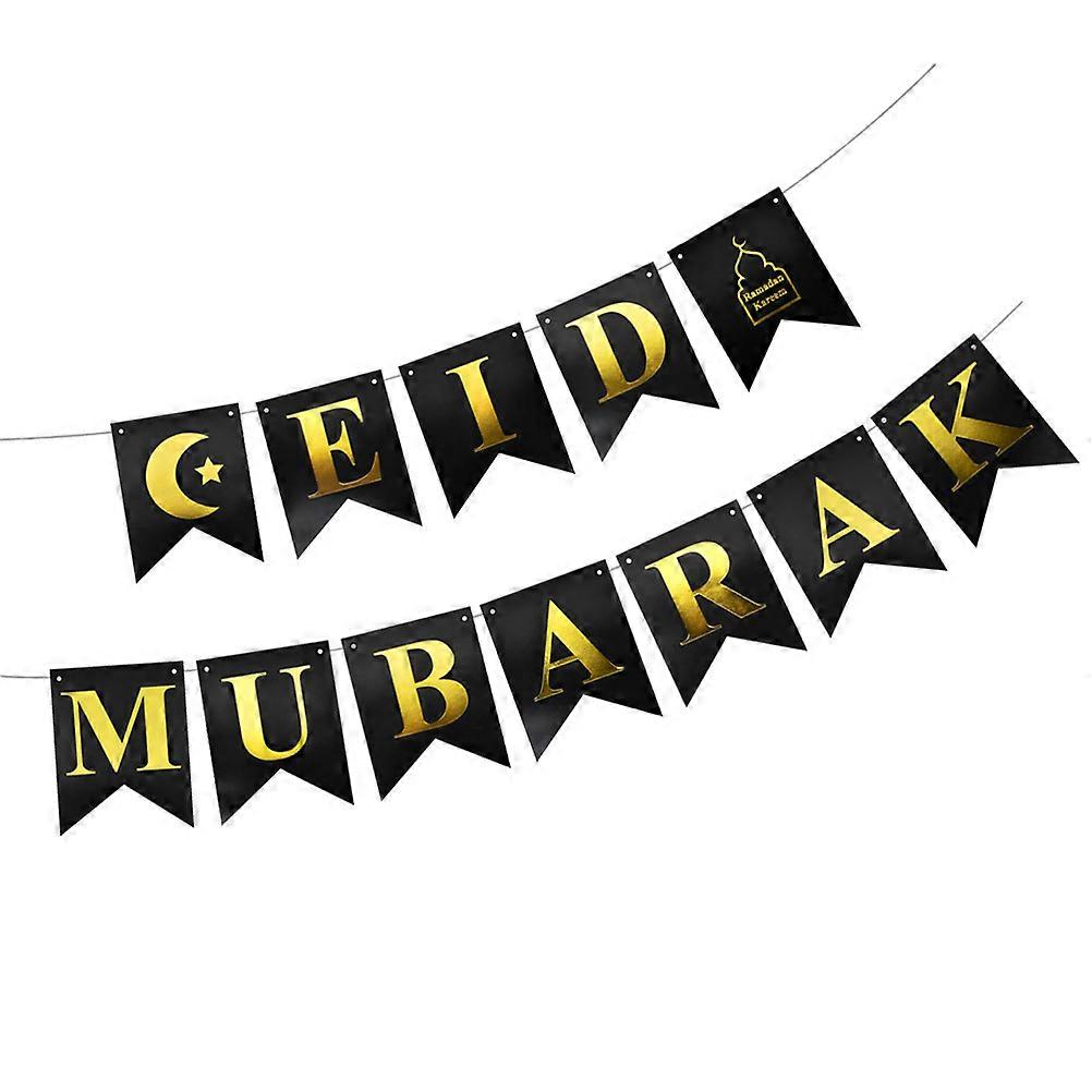 1 Set Ramadan Eid Mubarak Hanging Paper Flag Banners Decorations
