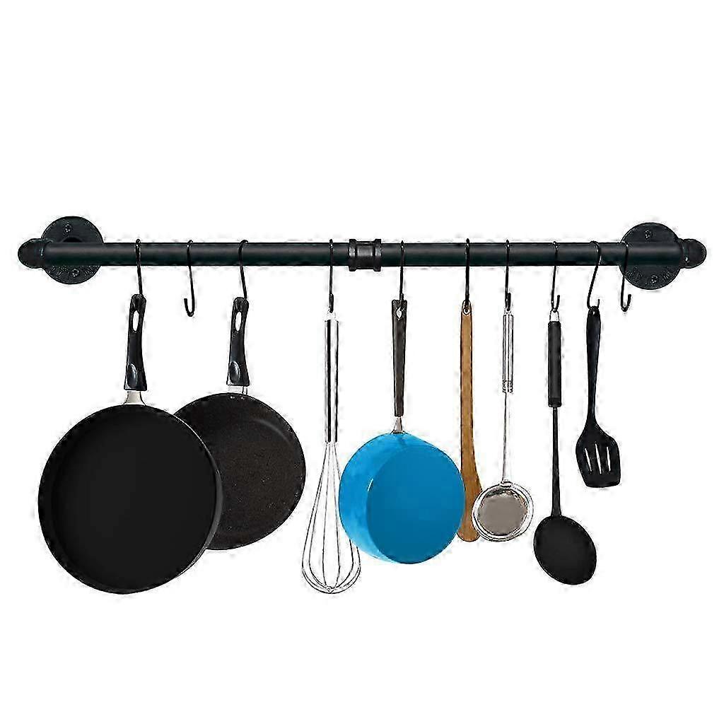 60CM gourmet kitchen hanging rod with 10 S hooks for hanging utensils and pot lid storage