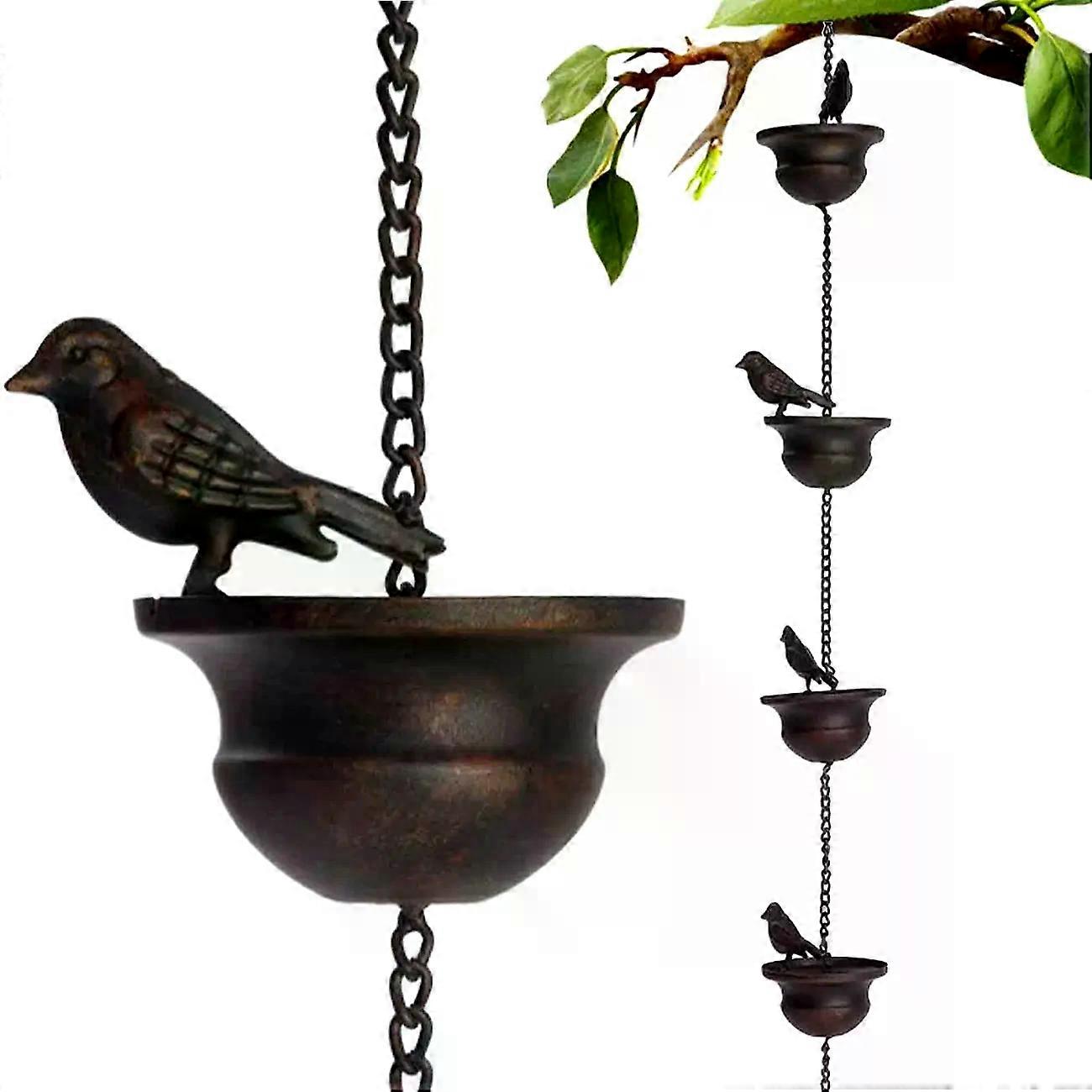 [Rustic Bird Rainwater Downspout] Cast Iron Rain Chain with Decorative Bird Design for Garden, Vintage Style Metal Cups Rainwater Downspout