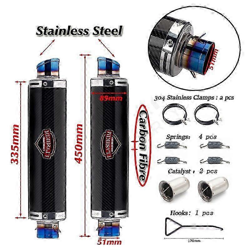 Motorcycle Exhaust Pipe 2PCS Left and Right Carbon Fiber Modified Tail Muffler DB Killer for Compatible with Z900 R3 CBR650 S1000RR Z1000