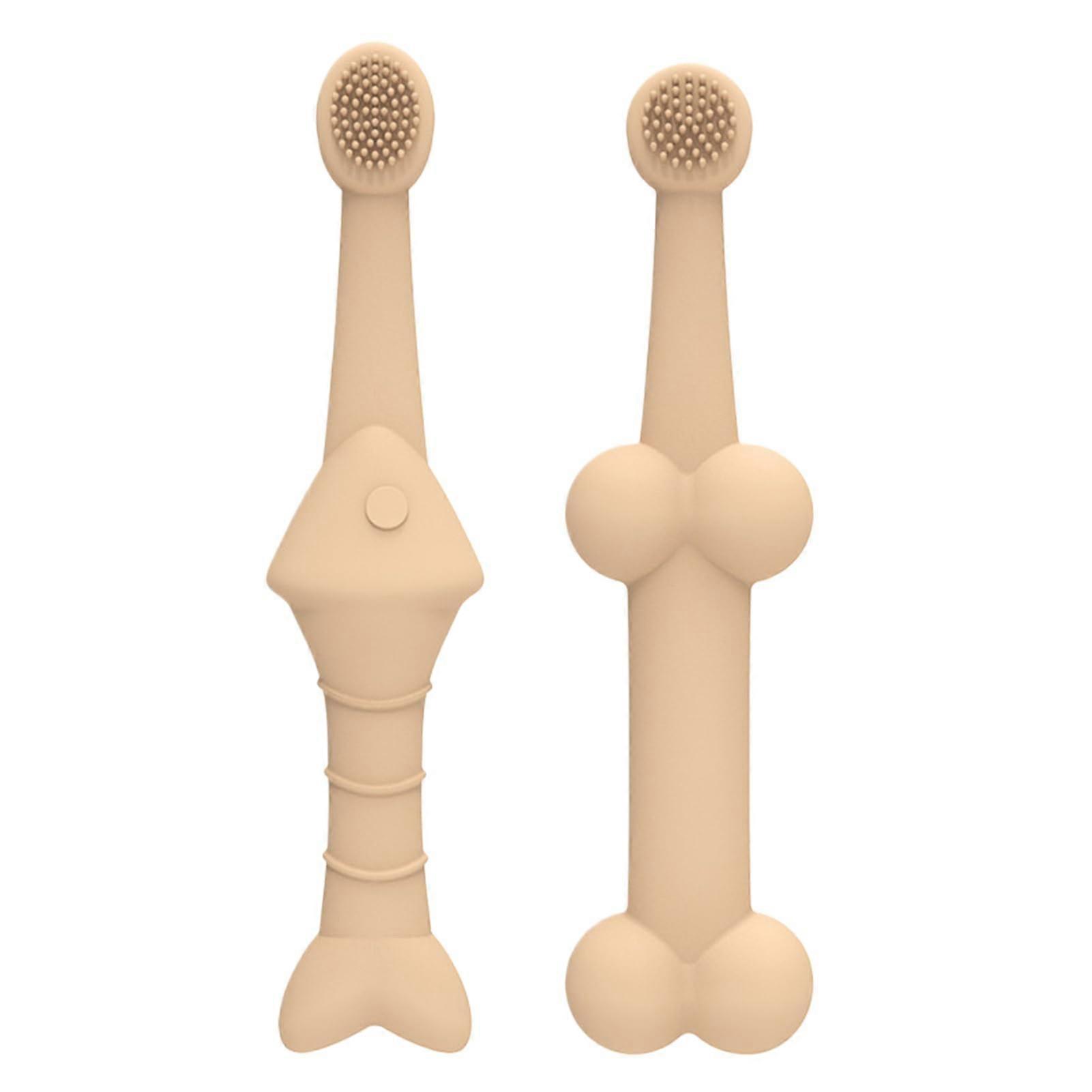 Pet Toothbrush Set, Dog Toothbrush with Soft Bristles Ergonomic Dog Toothbrush with Soft Bristles 2x Adorable Cat Toothbrushes Beige Yellow