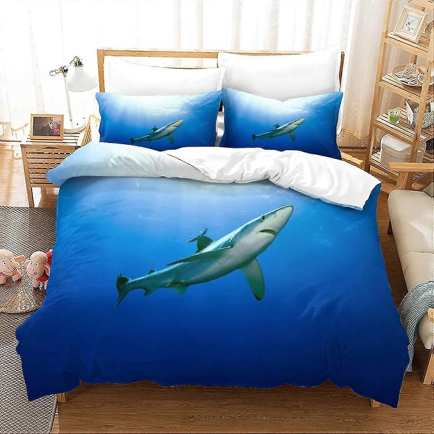 Conjunto de edredom Shark 3 Pcs Capa de colcha de cama macia e confortável hipoalergênica com fronha adequada para crianças
