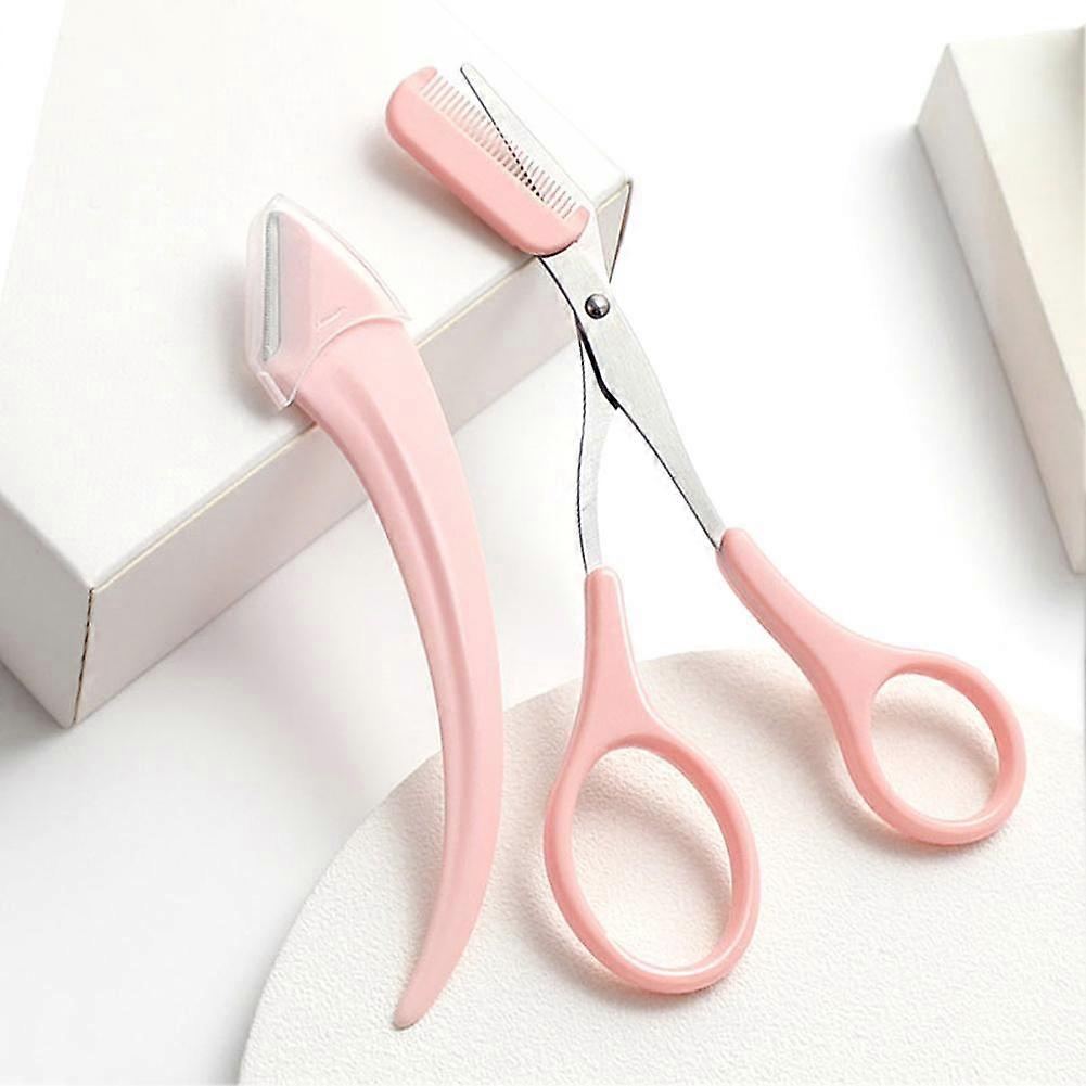 White (B) $ With eyebrow combing scissors PP handle beauty scissors eyebrow trimmer makeup scissors eyebrow scissors crescent shape three-piece set