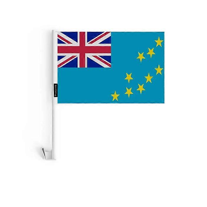 Tuvalu Car Flag – 14 x 21 cm – Polyester Fabric – Window Attachment – 10 pieces