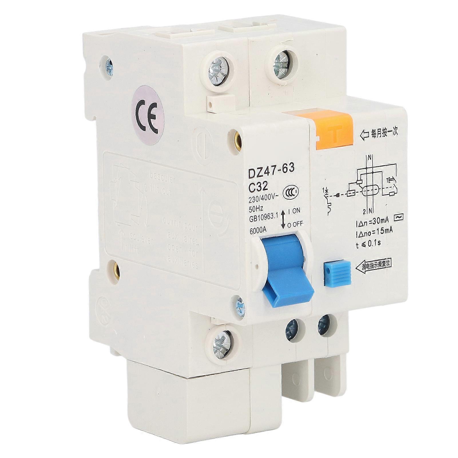 Small Circuit Breaker Ground Fault Interrupter 30mA 230V 400V 1P+N 32A DZ4763 C32