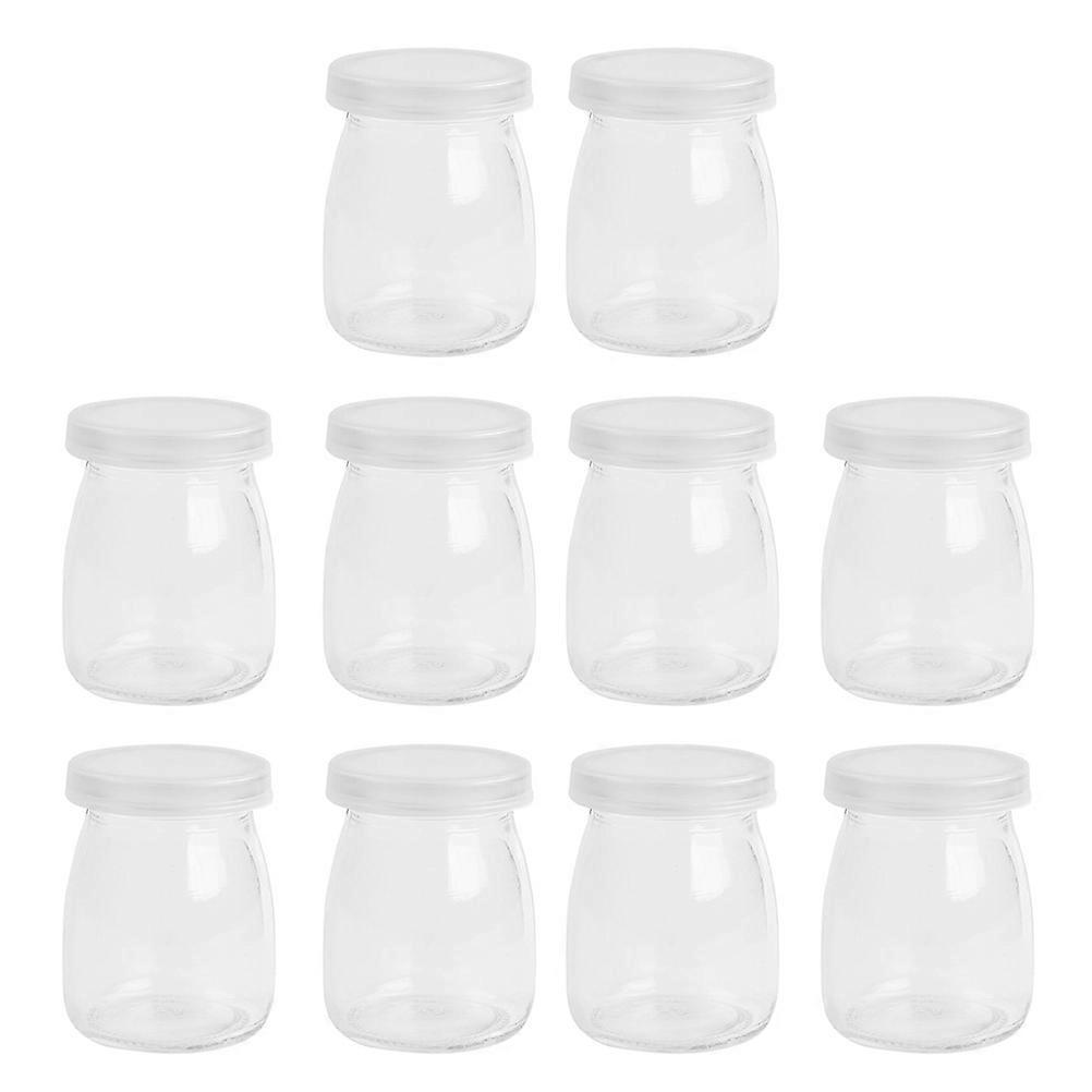 10pcs Large Glass Bottles Set With Lids Transparent Pudding Cups For Juice Milk Jelly And More Easy To Clean Reusable For Homemade Treats
