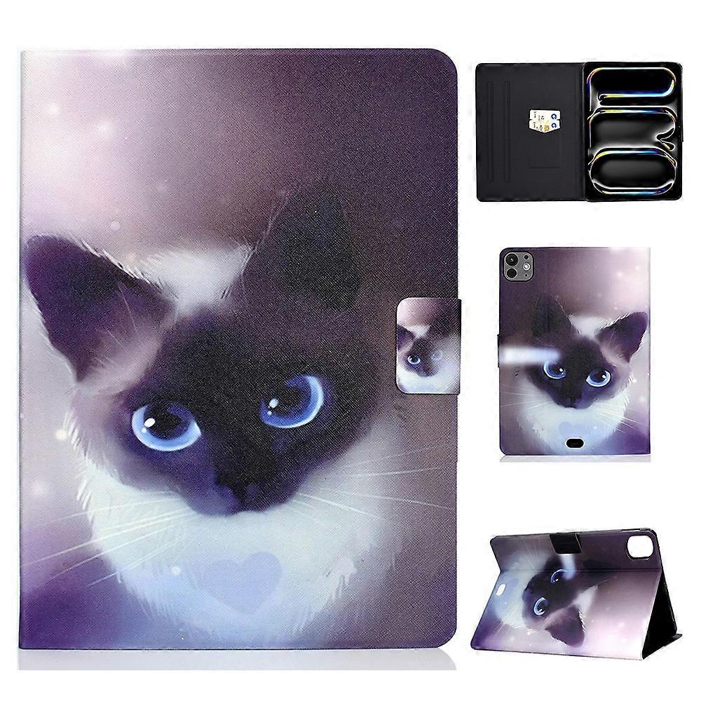 x0Z For iPad Pro 11 (2024) Case Pattern Printed Leather Stand Tablet K2M Cover with Card Holder - Bl