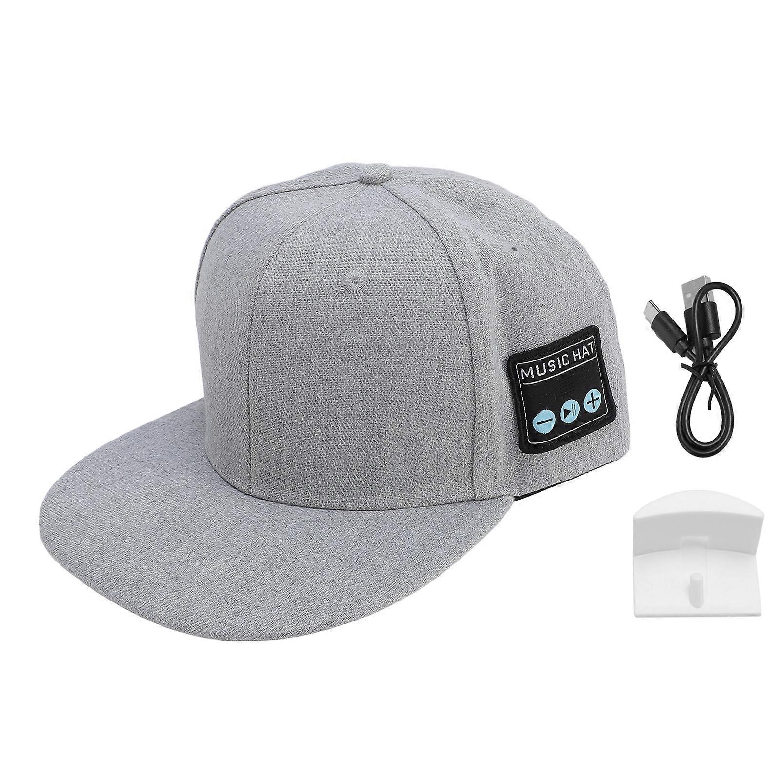 Gray White Wireless Music Cap: Bluetooth Speaker Hat for Exercise, Stereo Sound