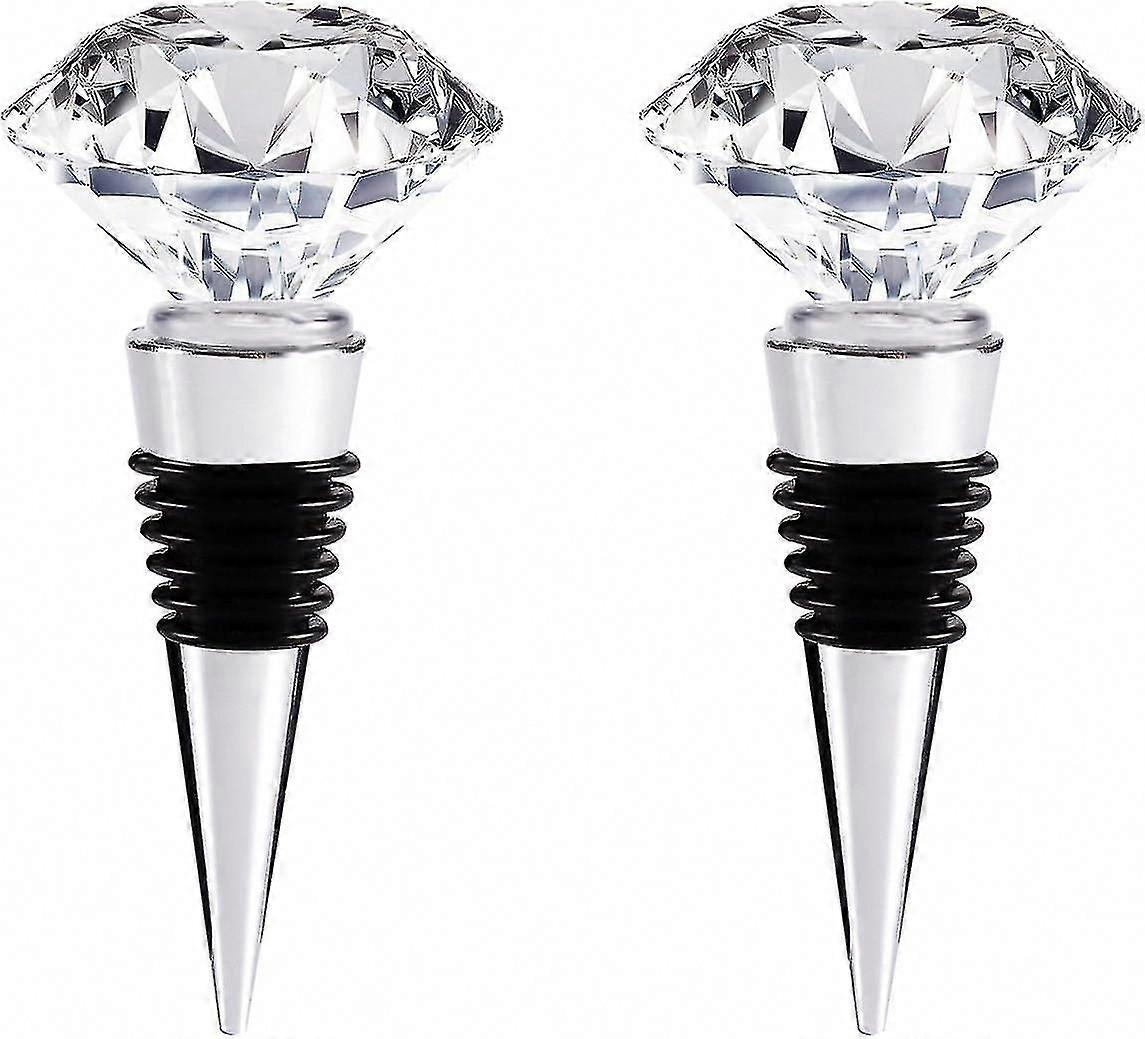 Crystal Wine & Beverage Bottle Stoppers - Decorative Reusable Set (2pcs)
