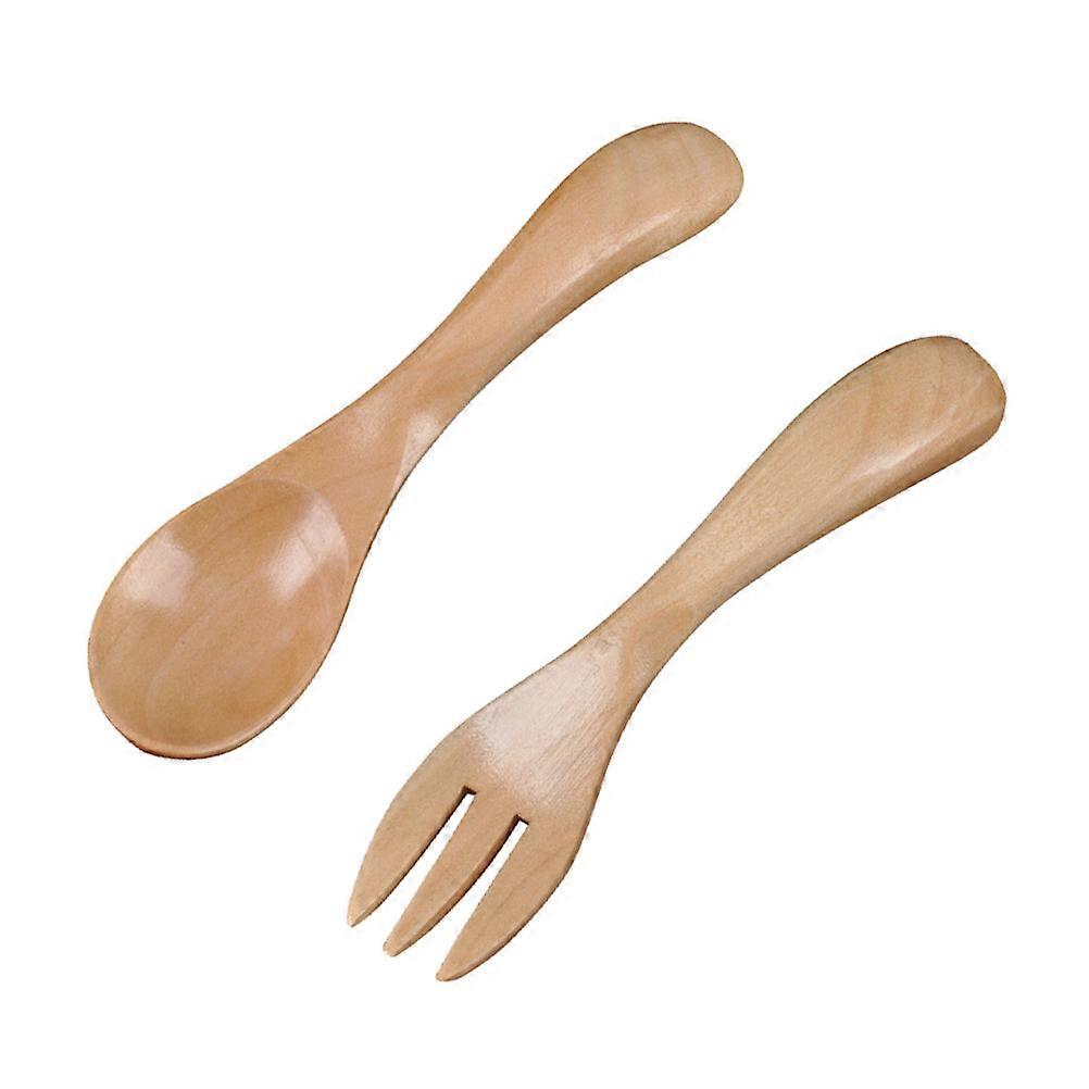 Lunch Utensil Set Toddler Cutlery Easily Washable Bamboo and Fork Shape Children Tableware for Picnics 2Pcs