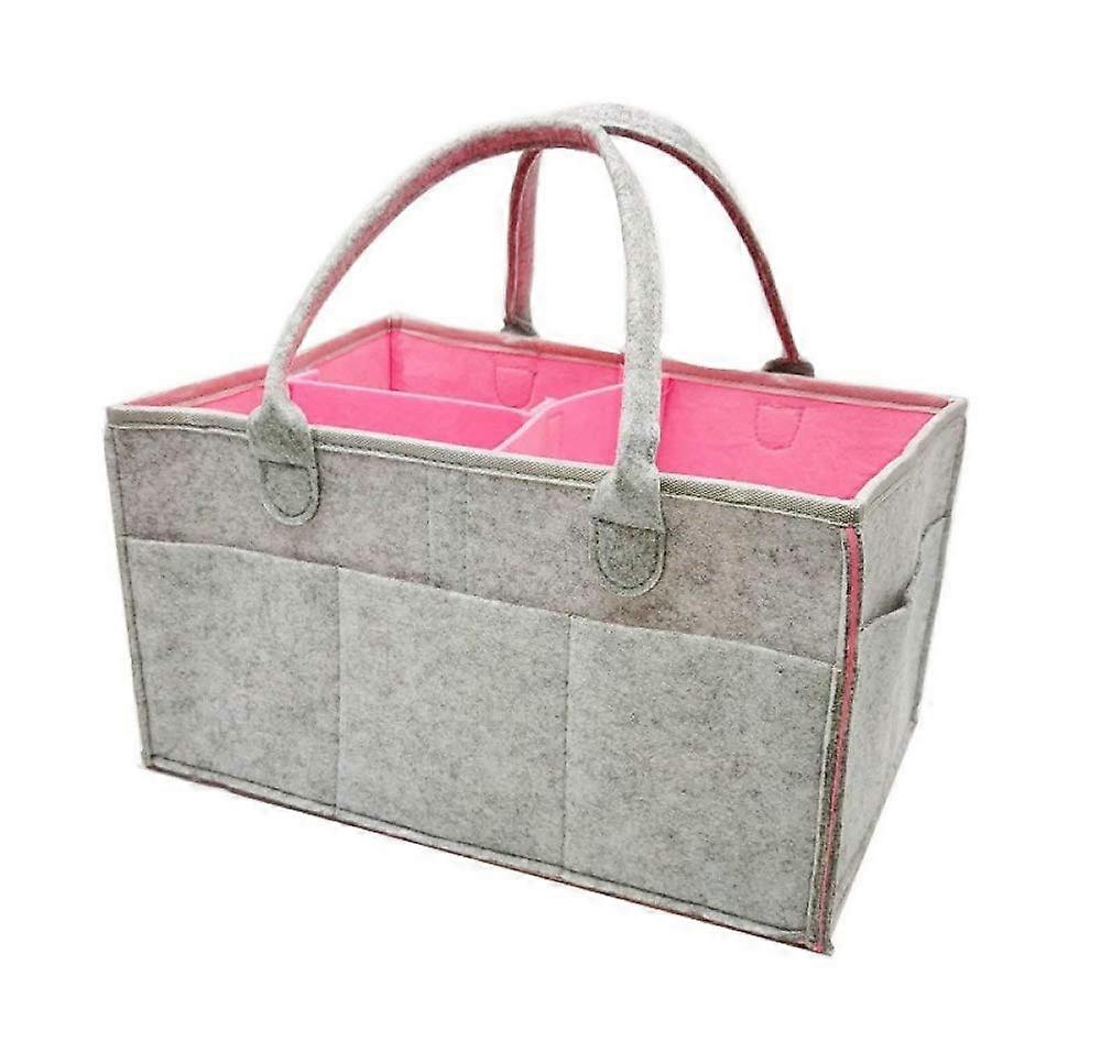 2pcs Diaper Caddy Organiser Felt Storage Basket for Baby Wipes and Nappies, Portable Multi-Purpose Pink Container with Changeable Compartments