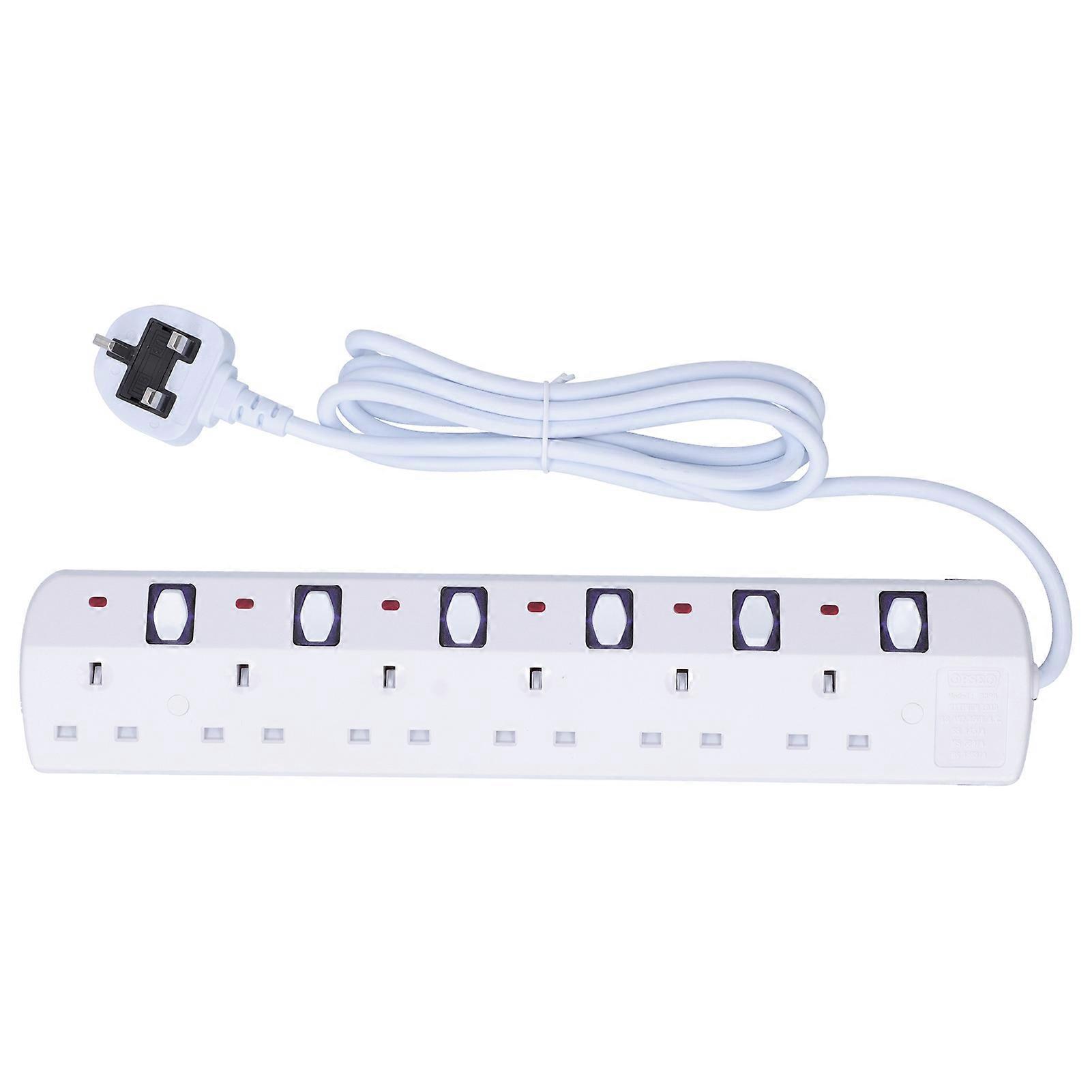 6 Electrical Outlet Extenders Multi Plug Power Strip Charging Tower 13A with 2M/6.6ft Cable