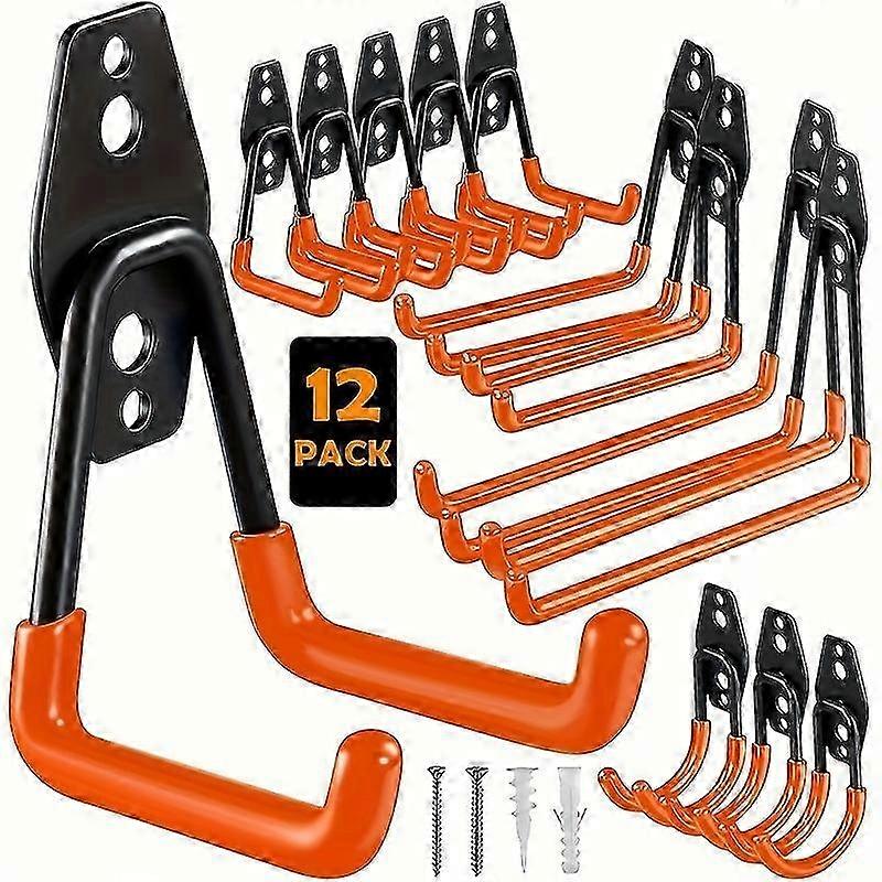 2025 12pcs Heavy Duty Garage Hooks, Utility Steel Garage Storage Hooks, Wall Mount Storage Rack For Organizing Power Tools, Ladders, Bulk Items, Bikes