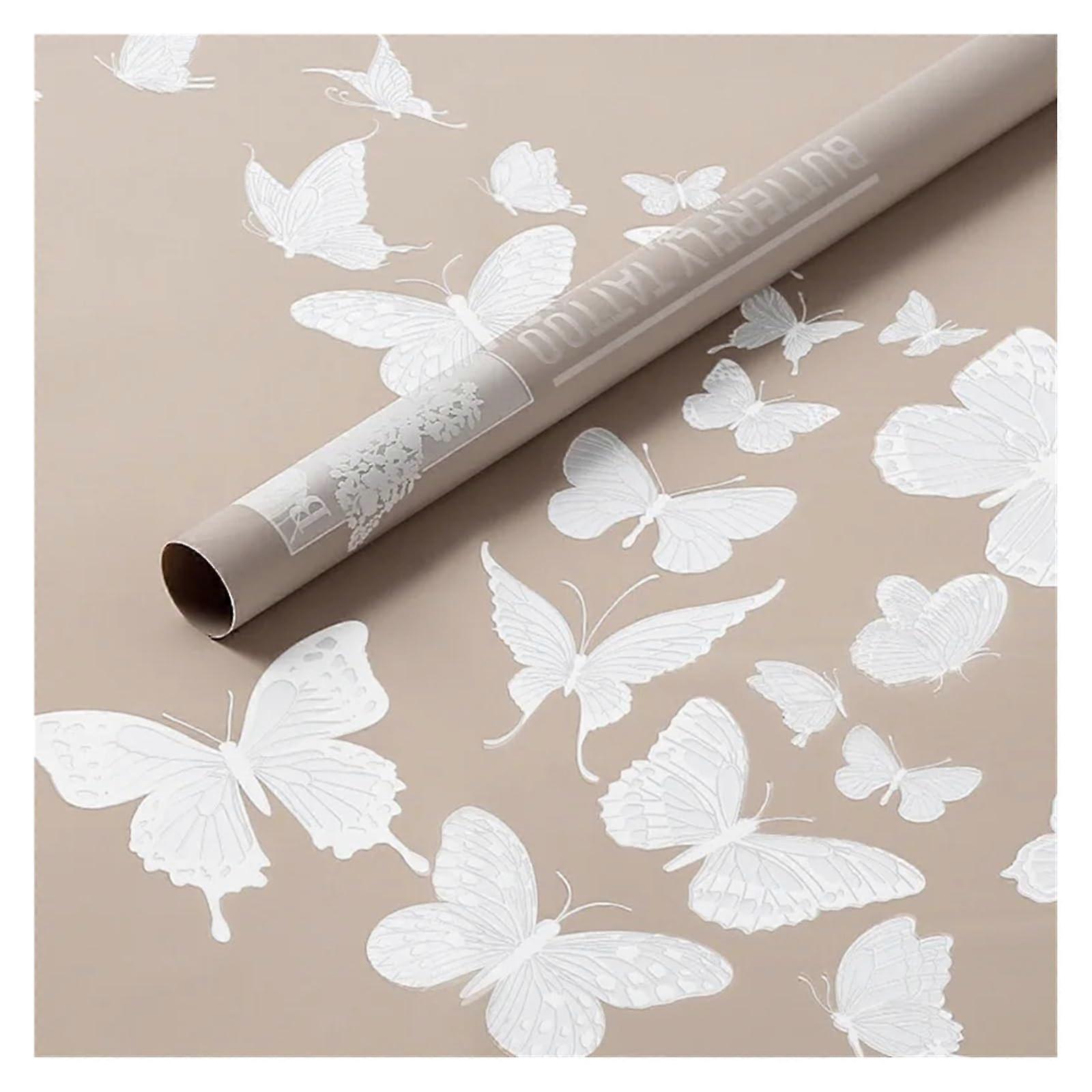Flower Gift Wrap with Butterflies, Matte Waterproof Floral Wrapping Paper, 20 Sheets, Brown, Ideal for Bouquets