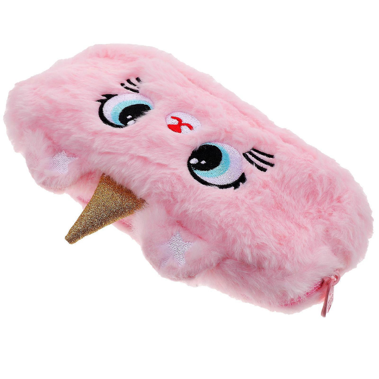 Multi-Functional Pencil Case For Kids School Use Pink Plush Material Smooth Zipper Reusable 1Pcs