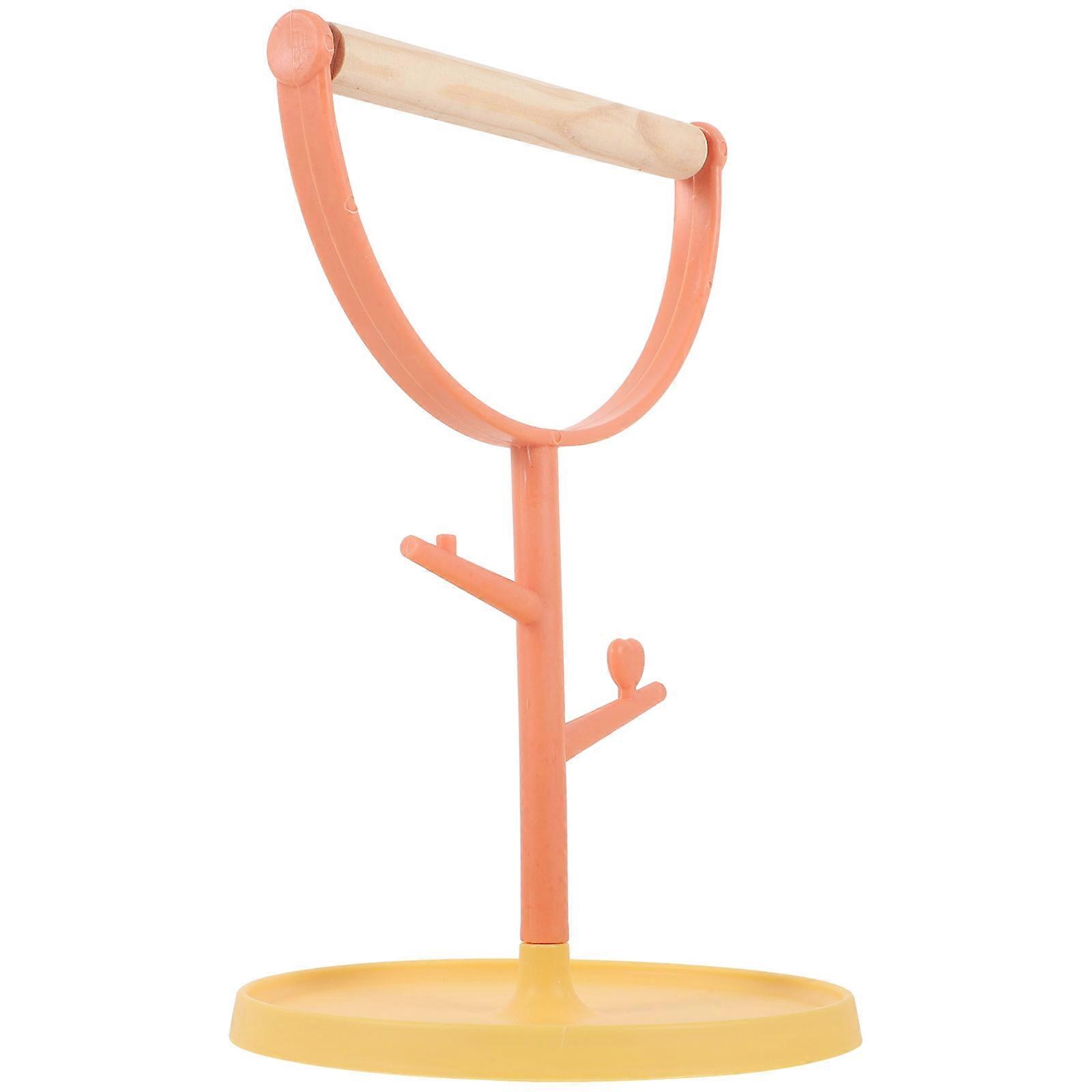 Orange Bird Training Perch with Stable Base for Small Parrots Safe and Sturdy Wood Plastic 7 Inch