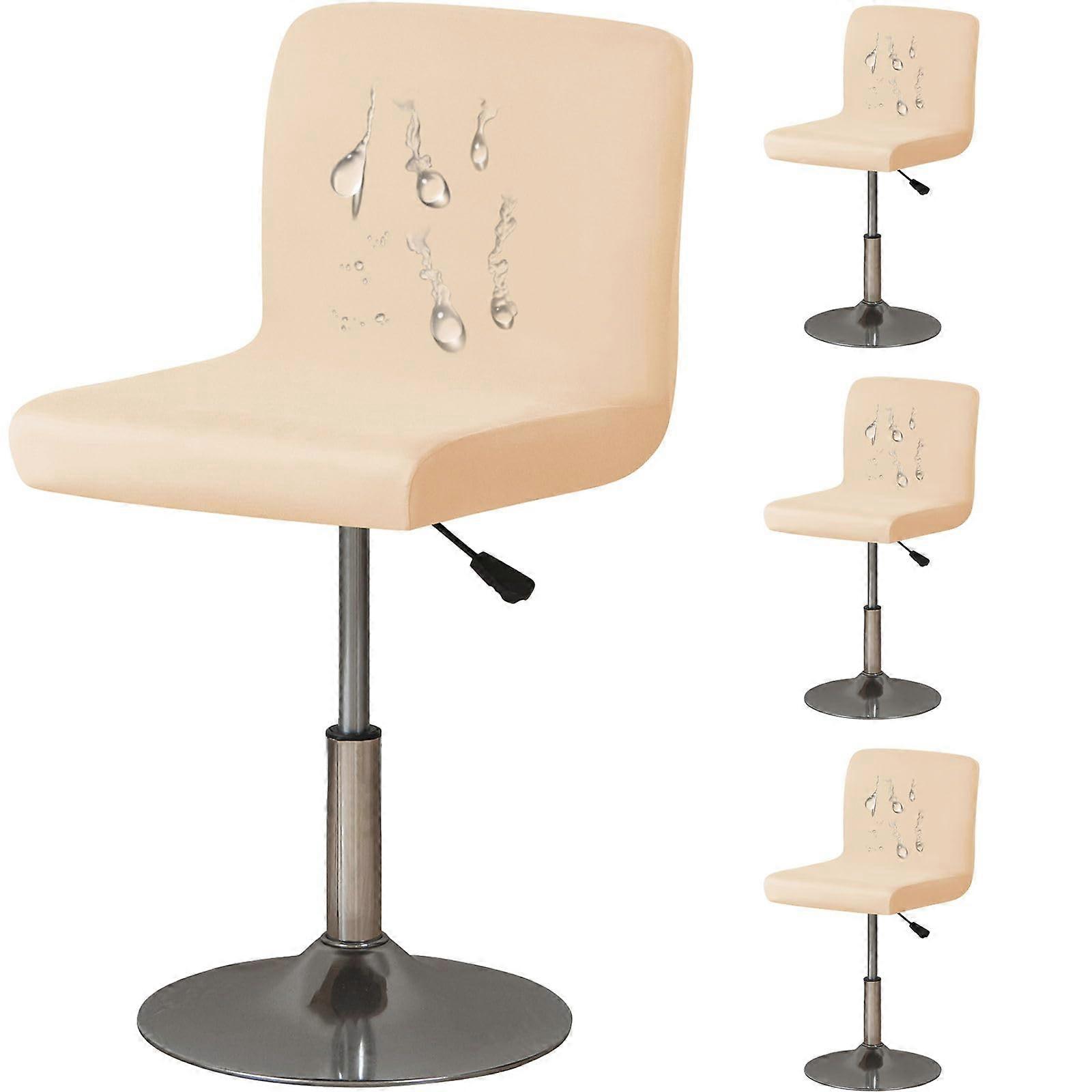 Bar stools with waterresistant Spandex covers and backrests, set of 4, beige, elastic underside and removable stool protector covers.