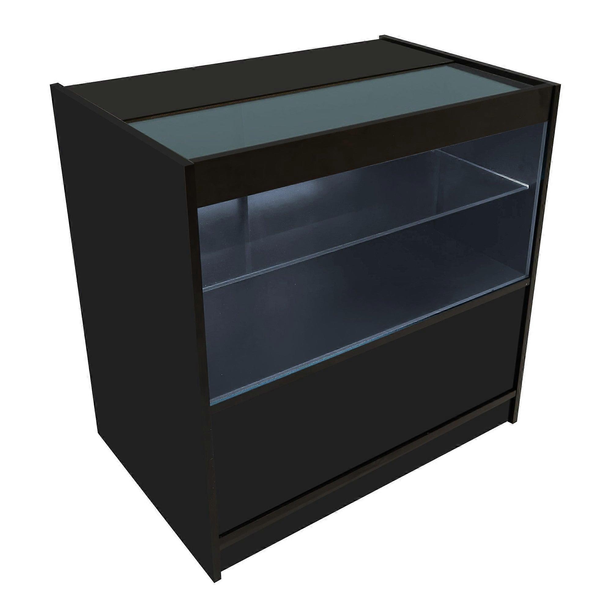 Black Shop Counter LED Light C 900mm Lockable Sliding Doors 2 Keys Retail Storage Unit Display