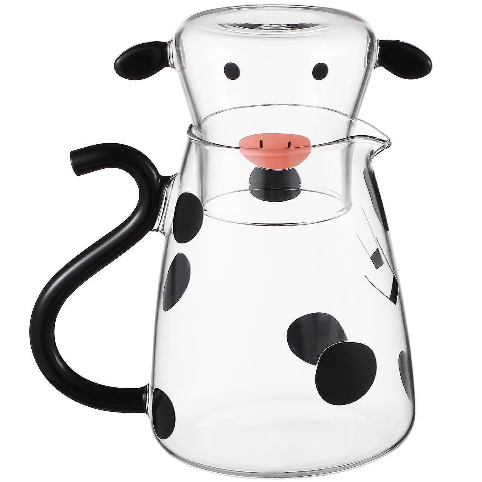 Cow Water Pitcher with Cup Beverage Container Table Decoration Home Use 1 Set
