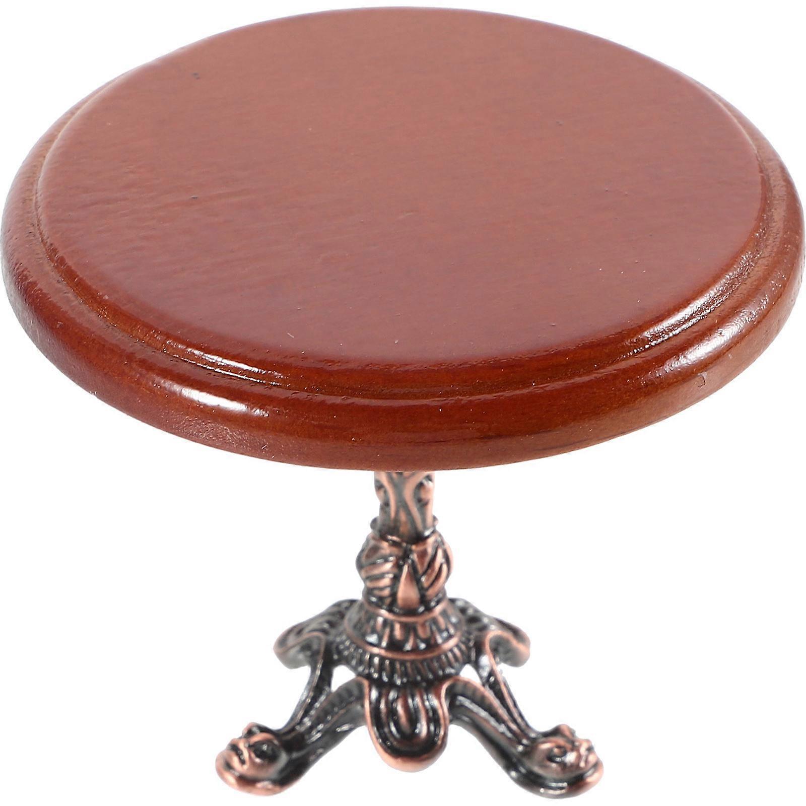 Miniature Dollhouse End Table Decorative Mini Furniture For Dollhouse Accessories Scene Layout 6.5x6.5x6.00cm Round Table Retro Style 1Set