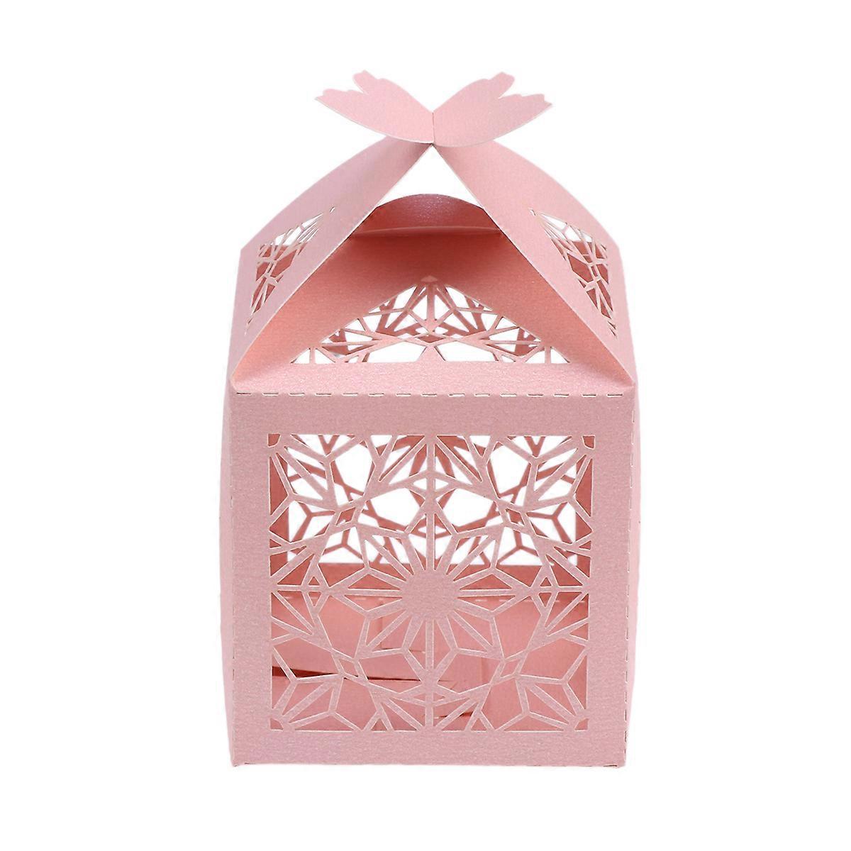 50pcs Wedding Favor Boxes Hollow Out Craft Paper Box for Gifts Candy Sweets (Pink)